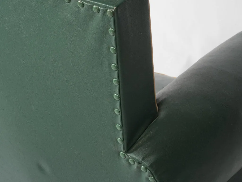Pair of 1950s Green Faux Leather Club Chairs w/ mustache backs 29½"