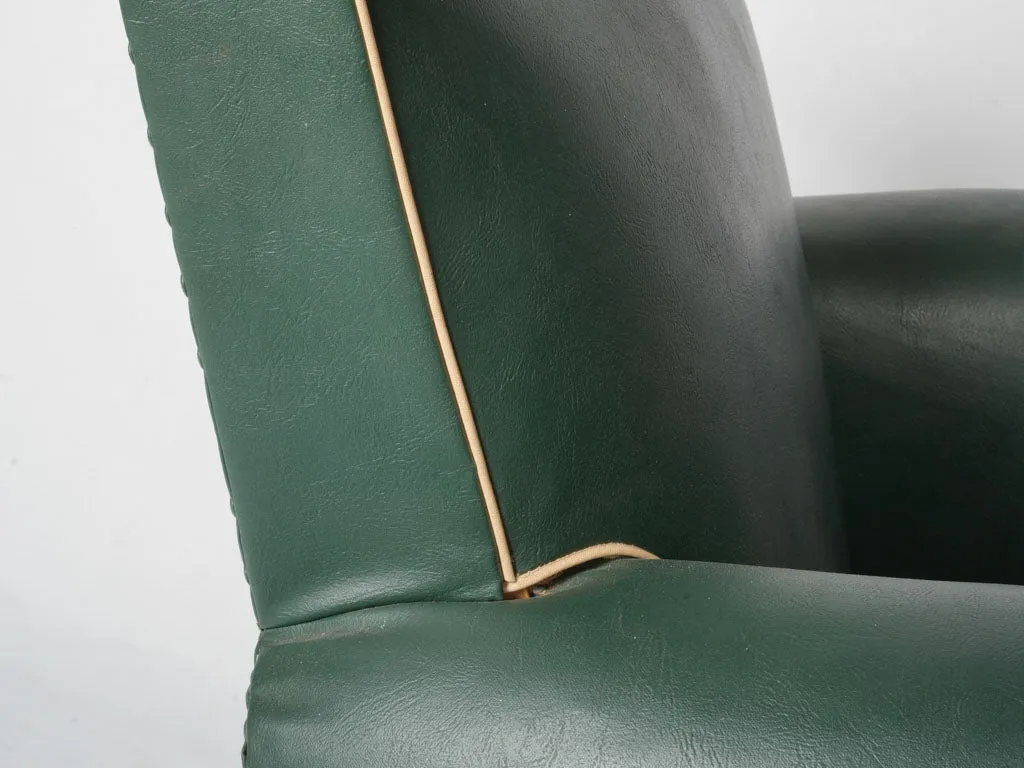 Pair of 1950s Green Faux Leather Club Chairs w/ mustache backs 29½"