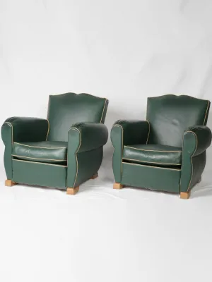 Pair of 1950s Green Faux Leather Club Chairs w/ mustache backs 29½"