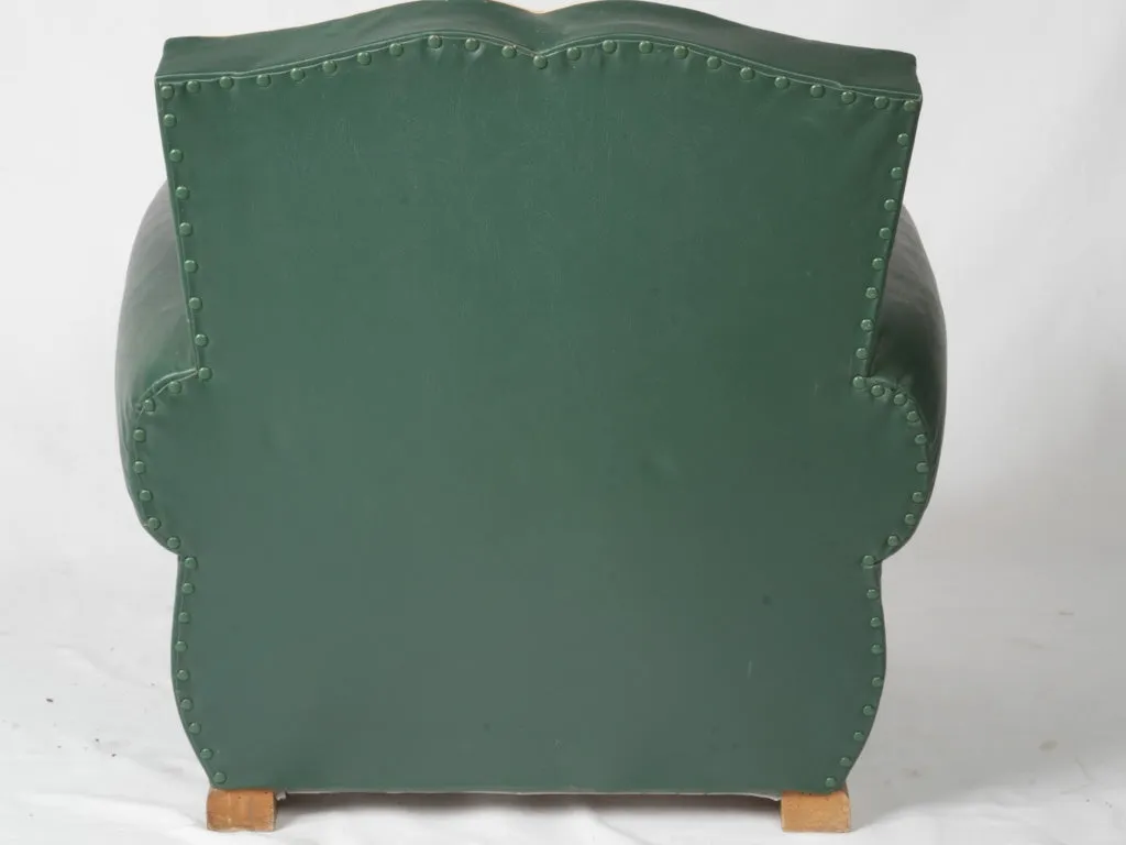 Pair of 1950s Green Faux Leather Club Chairs w/ mustache backs 29½"