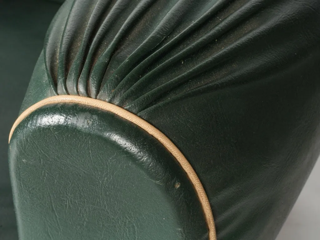 Pair of 1950s Green Faux Leather Club Chairs w/ mustache backs 29½"