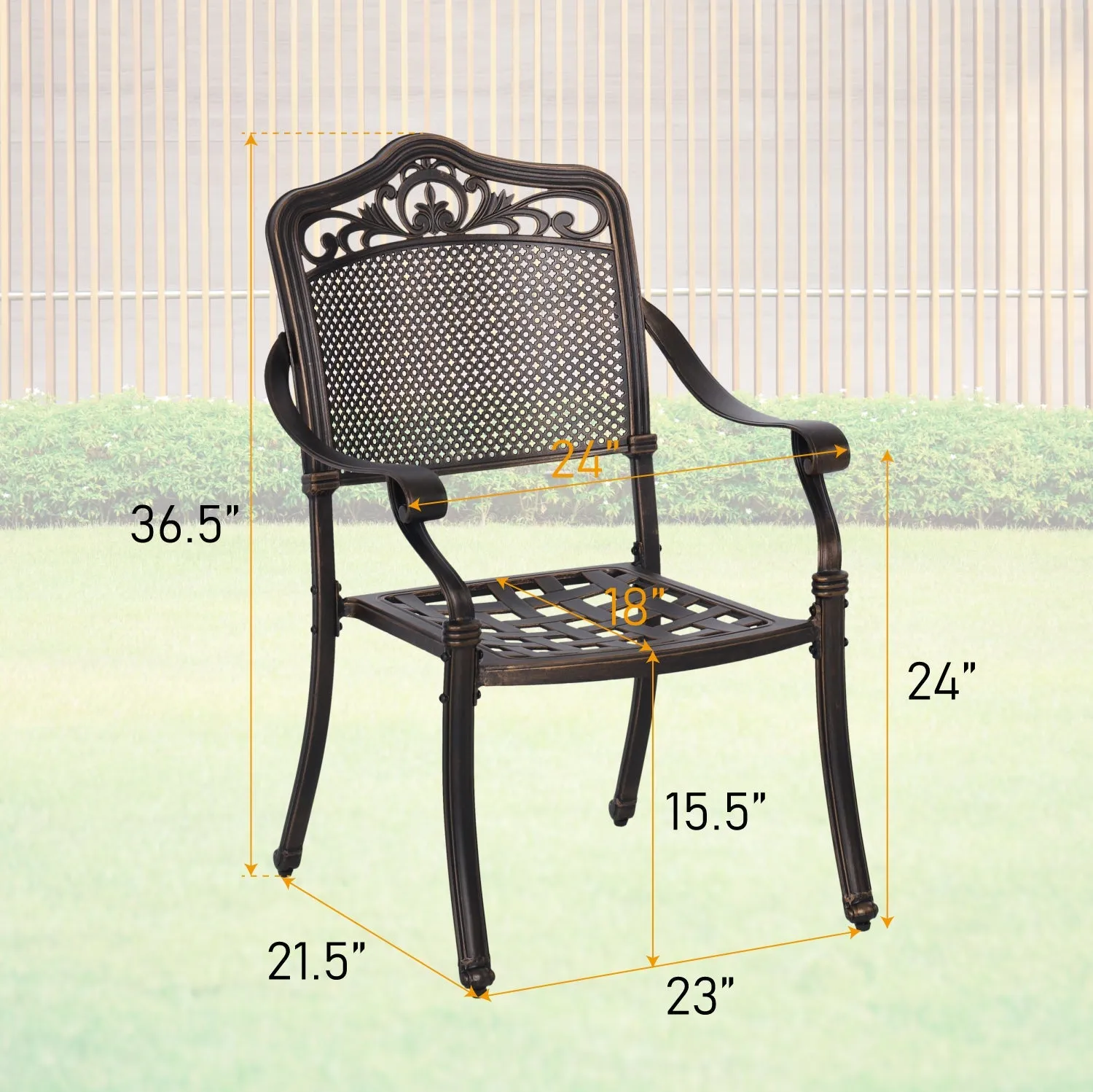 PHI VILLA 7-Piece Outdoor Dining Set With  Cast Aluminum Golden Bronze Chairs And Rectangle Table