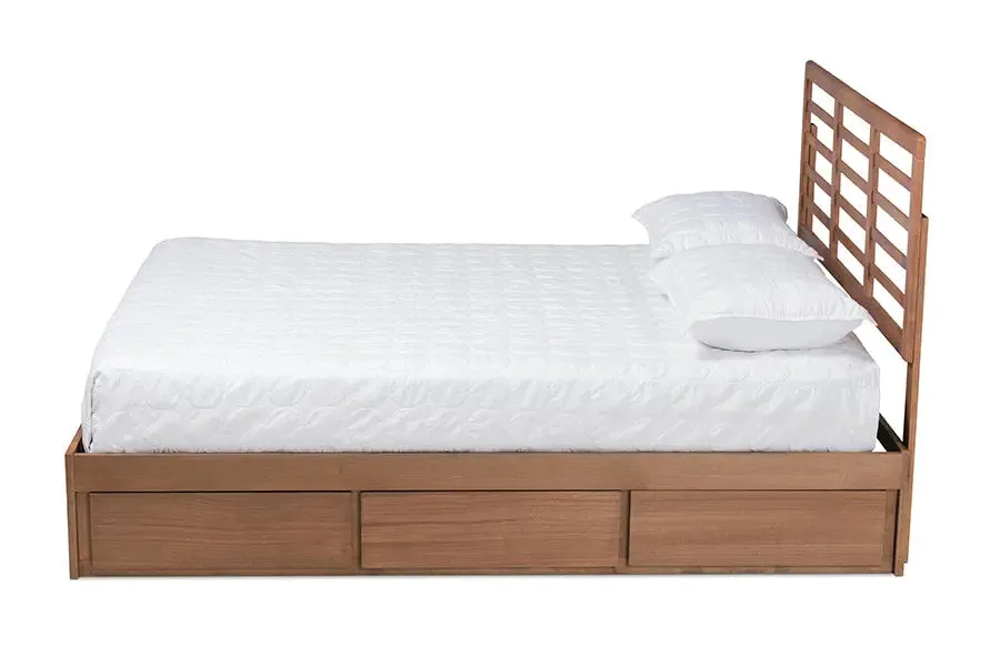 Phyre Ash Walnut Brown Wood 3-Drawer Platform Storage Bed (Queen)