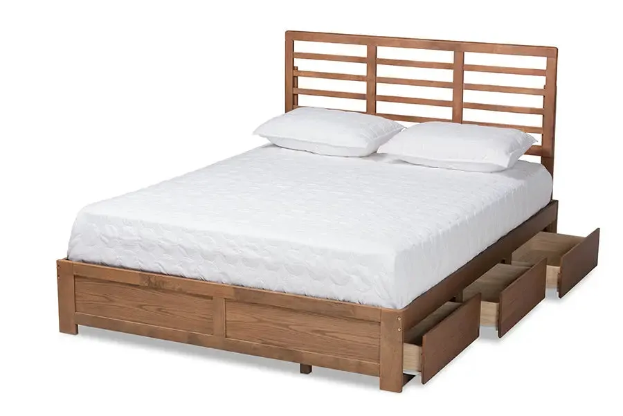Phyre Ash Walnut Brown Wood 3-Drawer Platform Storage Bed (Queen)