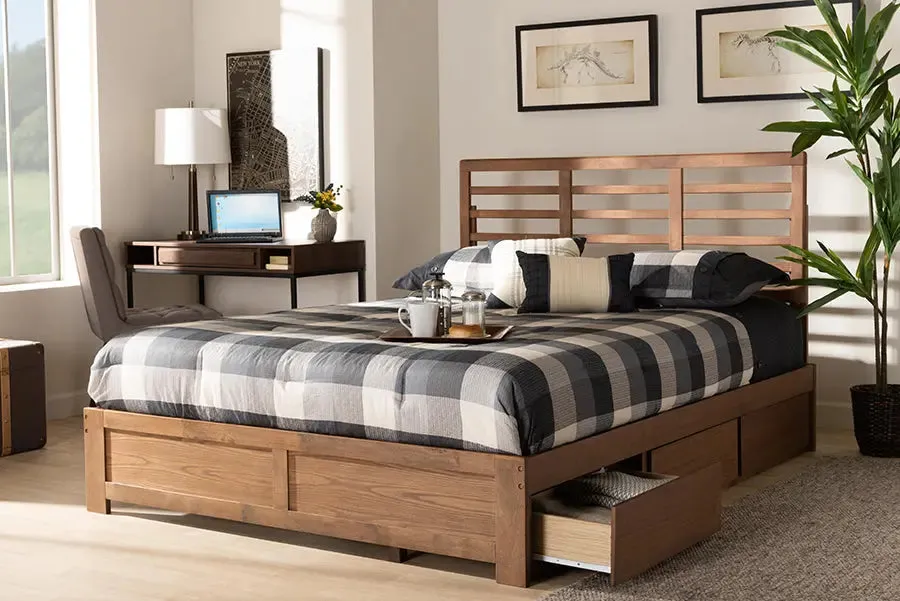 Phyre Ash Walnut Brown Wood 3-Drawer Platform Storage Bed (Queen)