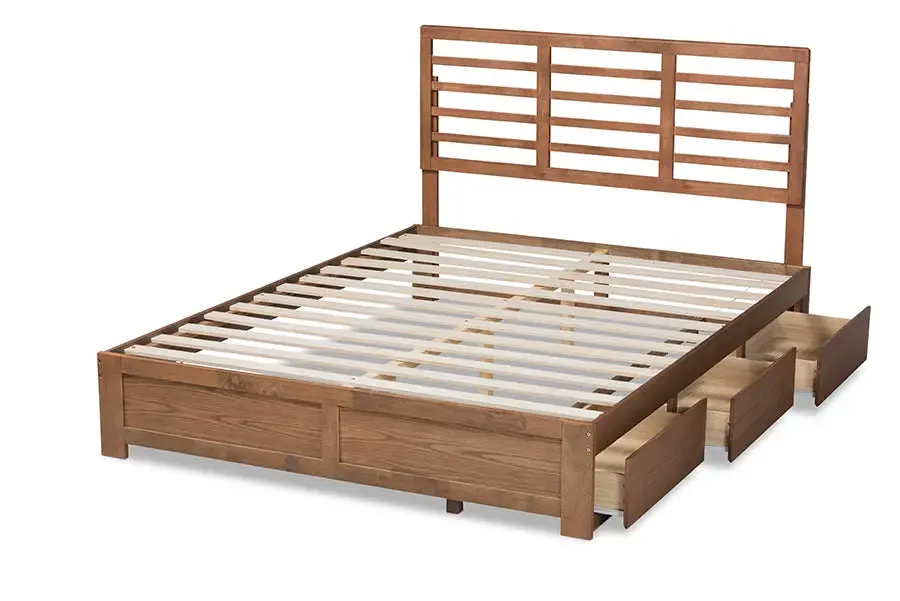 Phyre Ash Walnut Brown Wood 3-Drawer Platform Storage Bed (Queen)