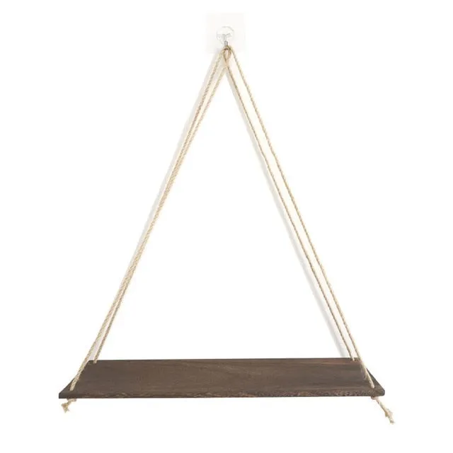 Premium Wood Swing Hanging Rope Wall Mounted Shelves Plant Flower Pot Rack indoor outdoor decoration simple design Shelves #Y20
