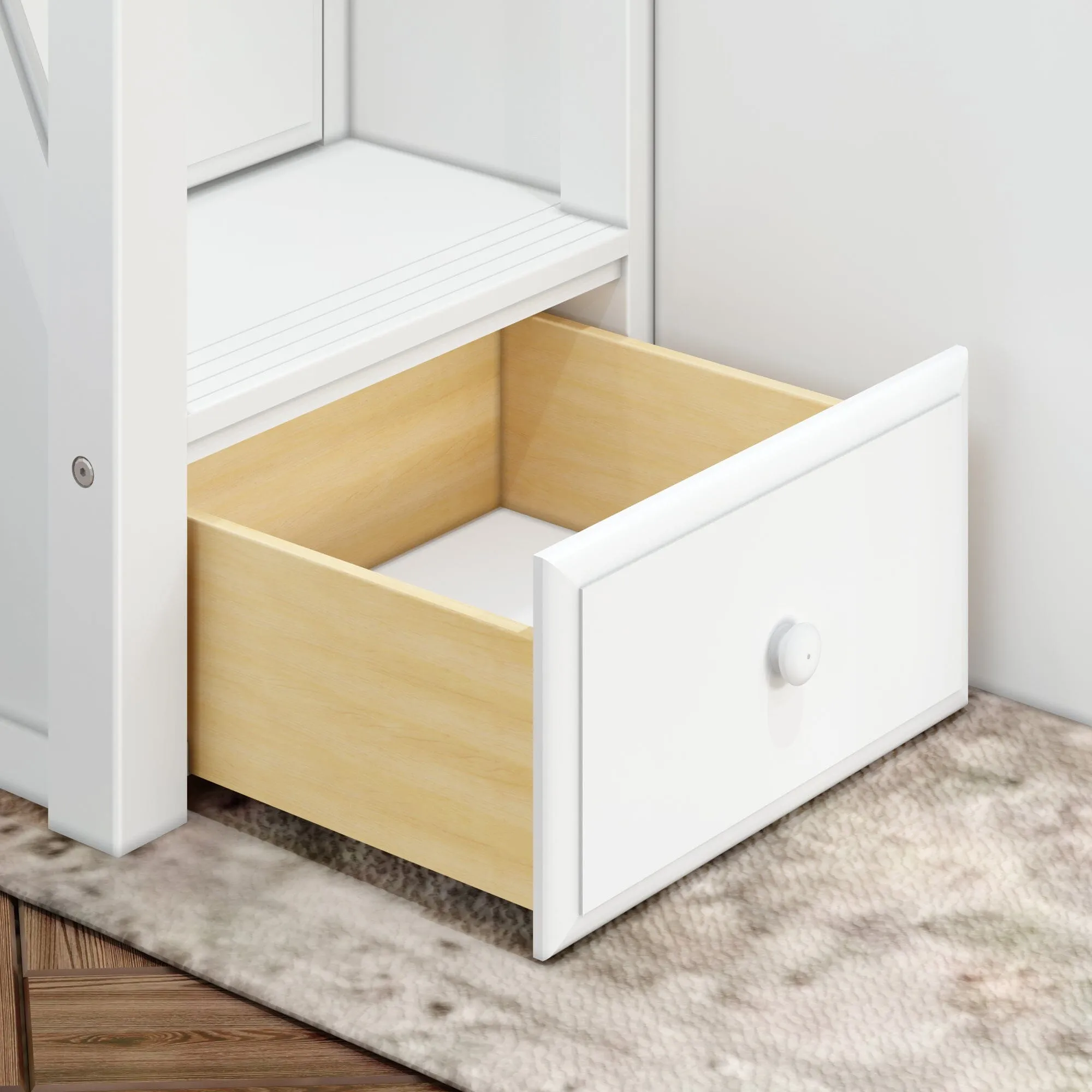 Queen   Twin XL High Corner Bunk with Angled Ladder and Stairs on Left