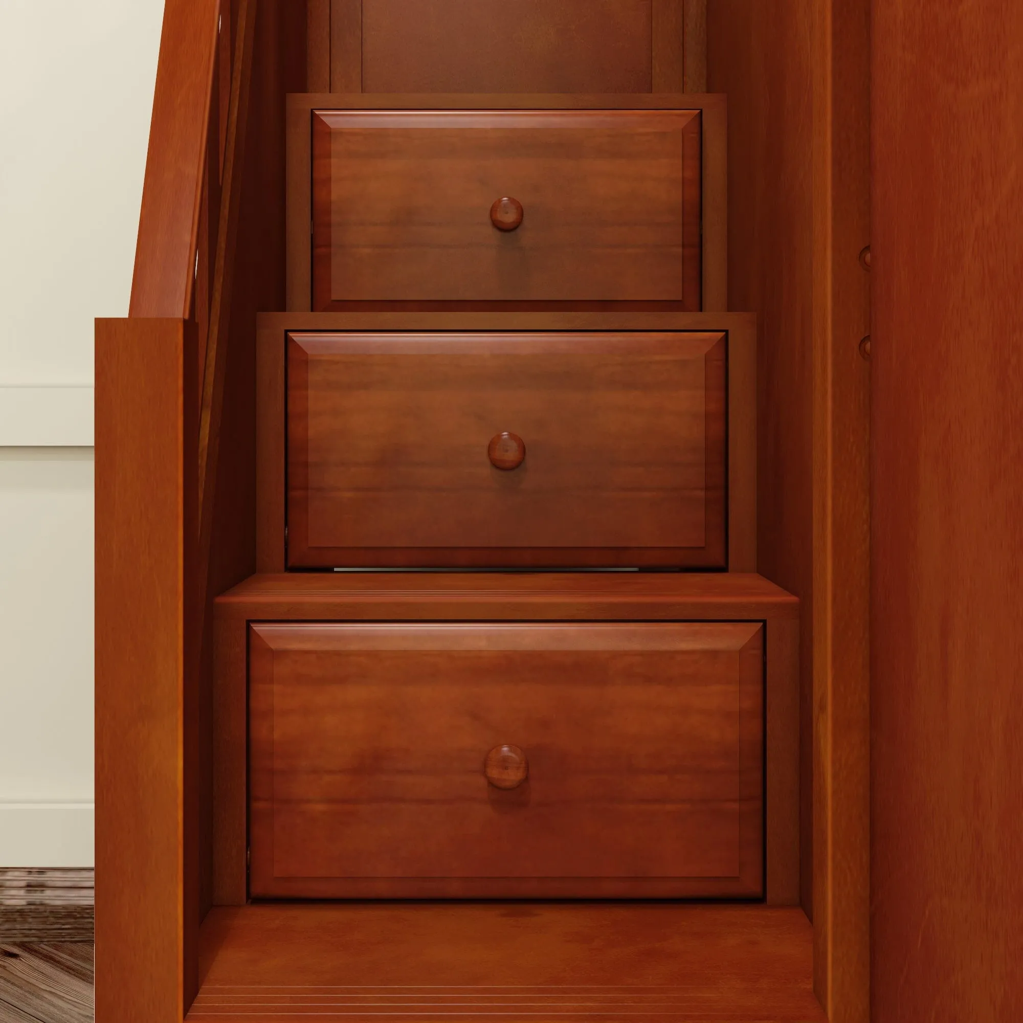Queen   Twin XL High Corner Bunk with Angled Ladder and Stairs on Left