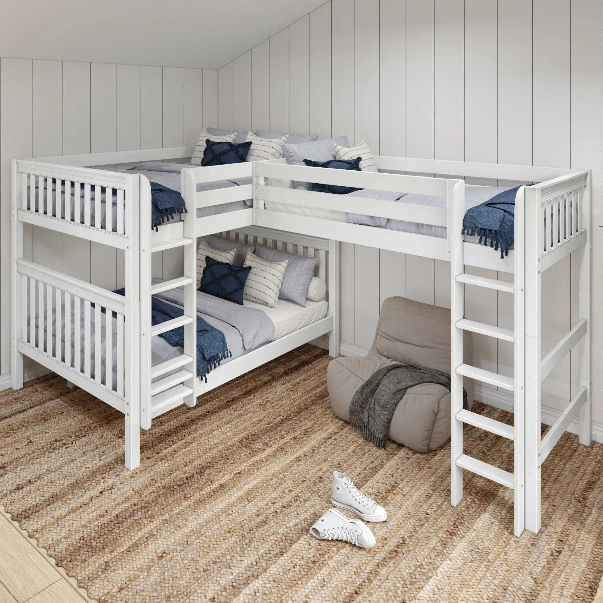 Queen   Twin XL High Corner Loft Bunk with Straight Ladders
