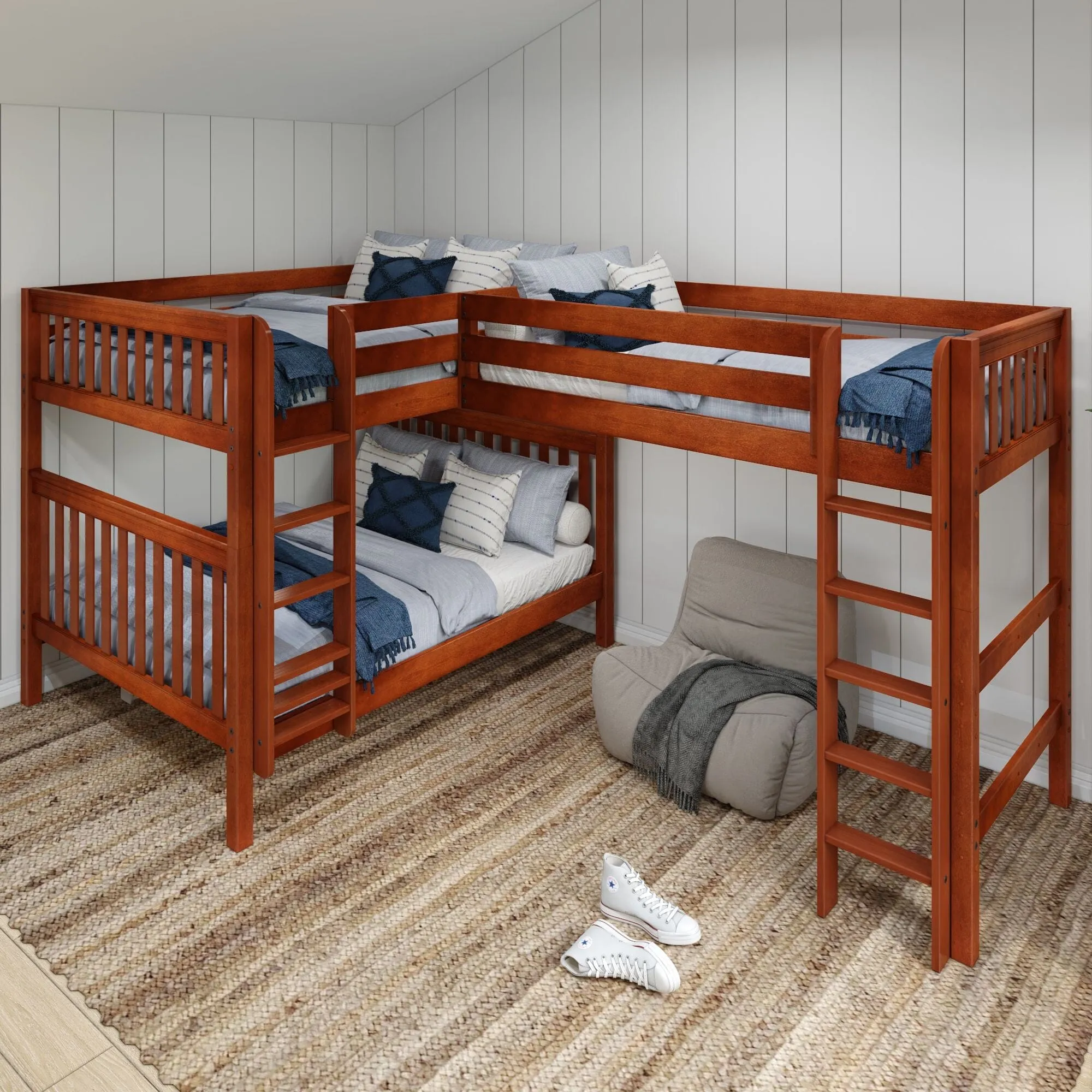 Queen   Twin XL High Corner Loft Bunk with Straight Ladders