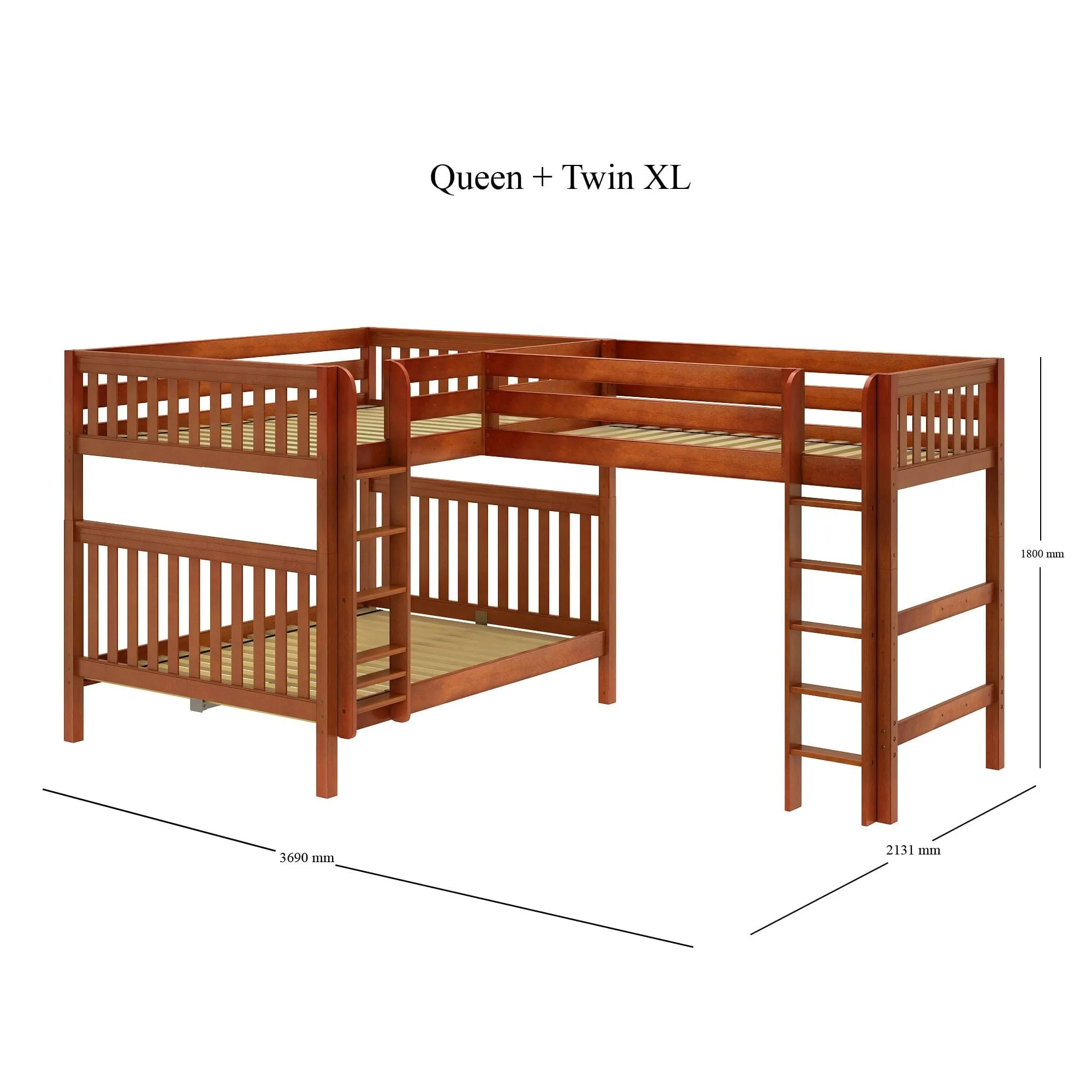 Queen   Twin XL High Corner Loft Bunk with Straight Ladders