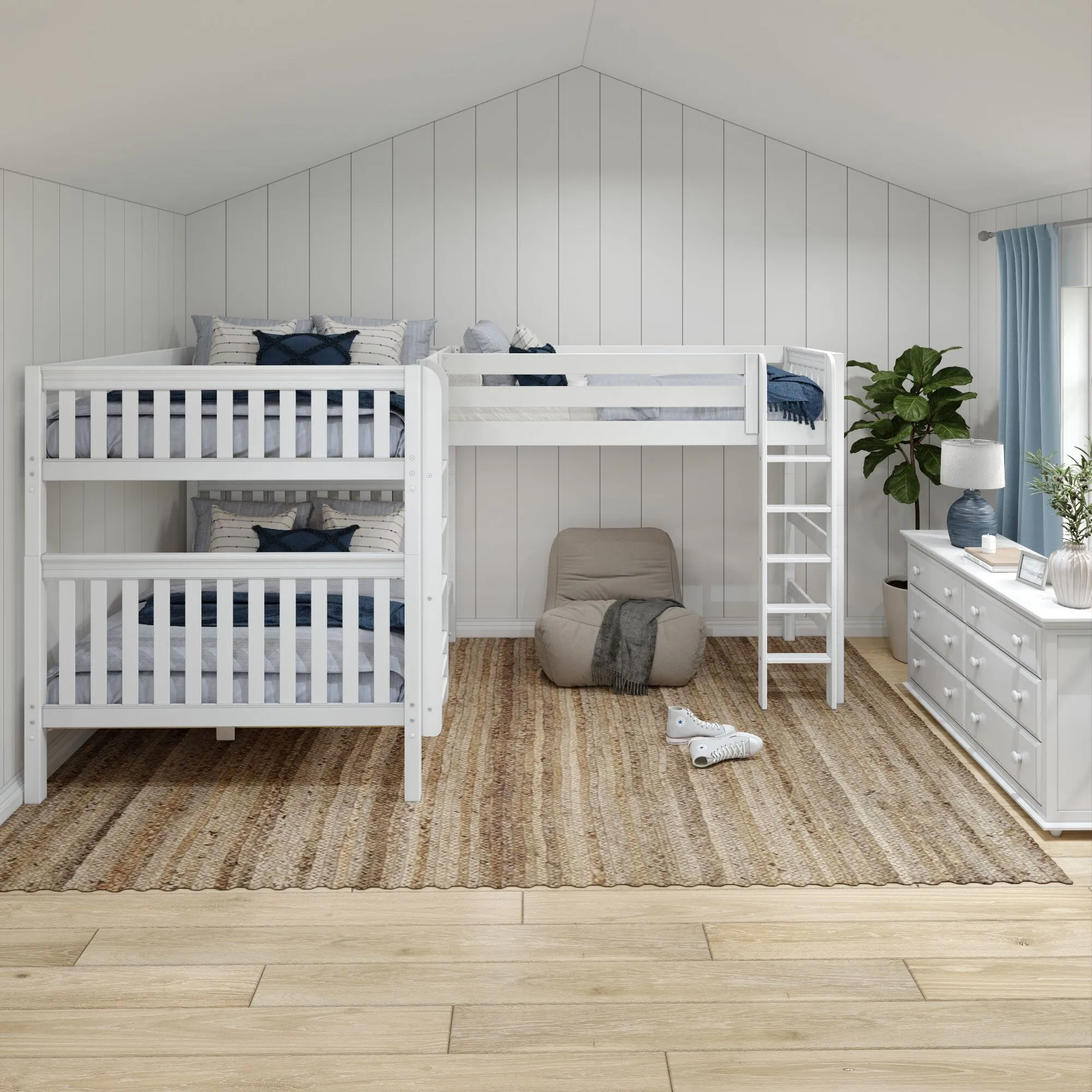 Queen   Twin XL High Corner Loft Bunk with Straight Ladders