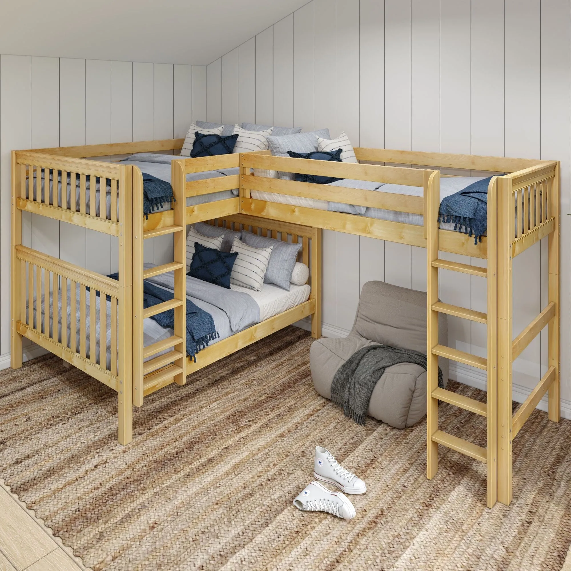 Queen   Twin XL High Corner Loft Bunk with Straight Ladders