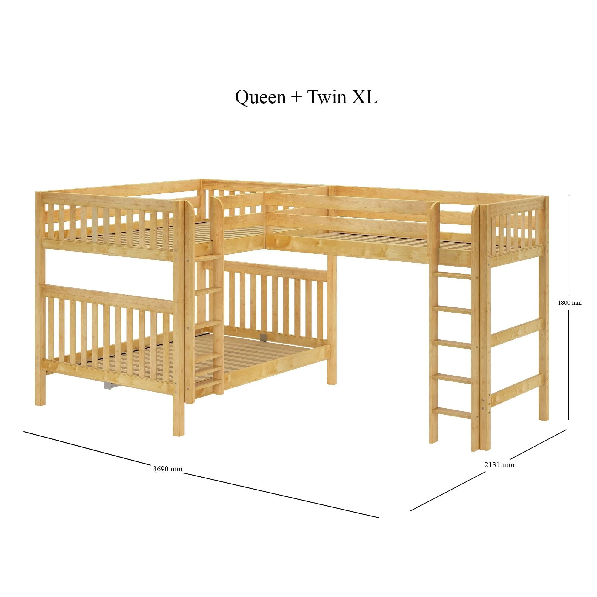 Queen   Twin XL High Corner Loft Bunk with Straight Ladders