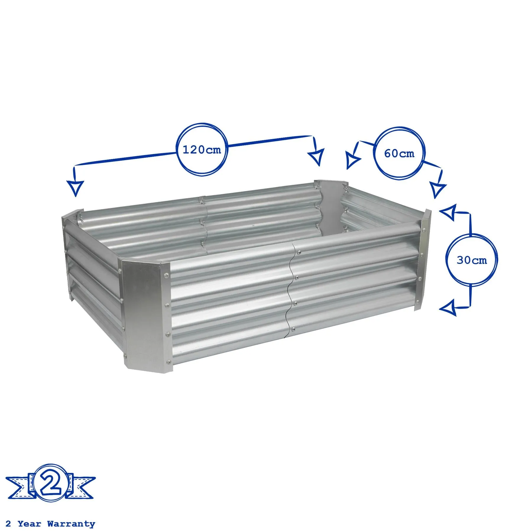 Rectangular Galvanised Steel Raised Garden Bed - 120cm x 60cm - By Harbour Housewares