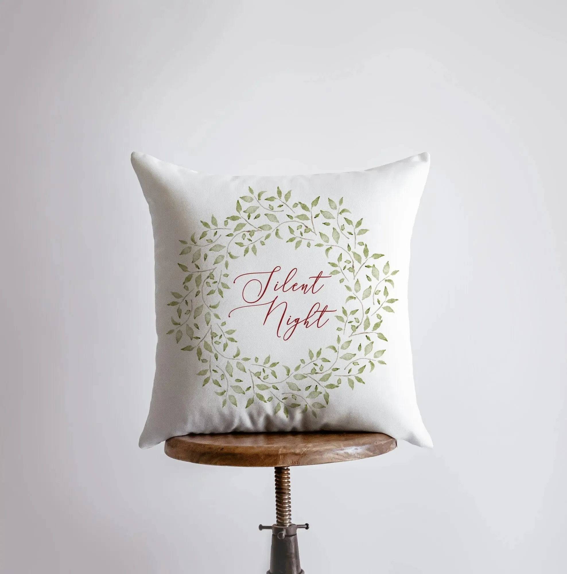 Silent Night Leaf Wreath | Throw Pillow | Christmas Pillow | Home Decor | Christmas Throw Pillows | Home Decor Modern | Farmhouse Decor