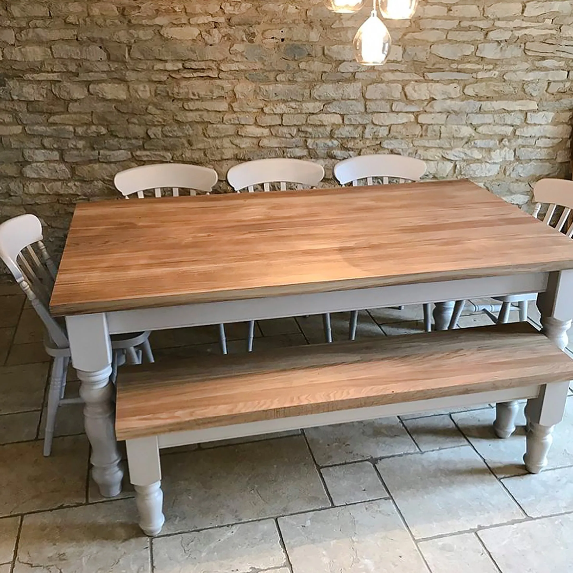 Slat Back Dining Set with Bench