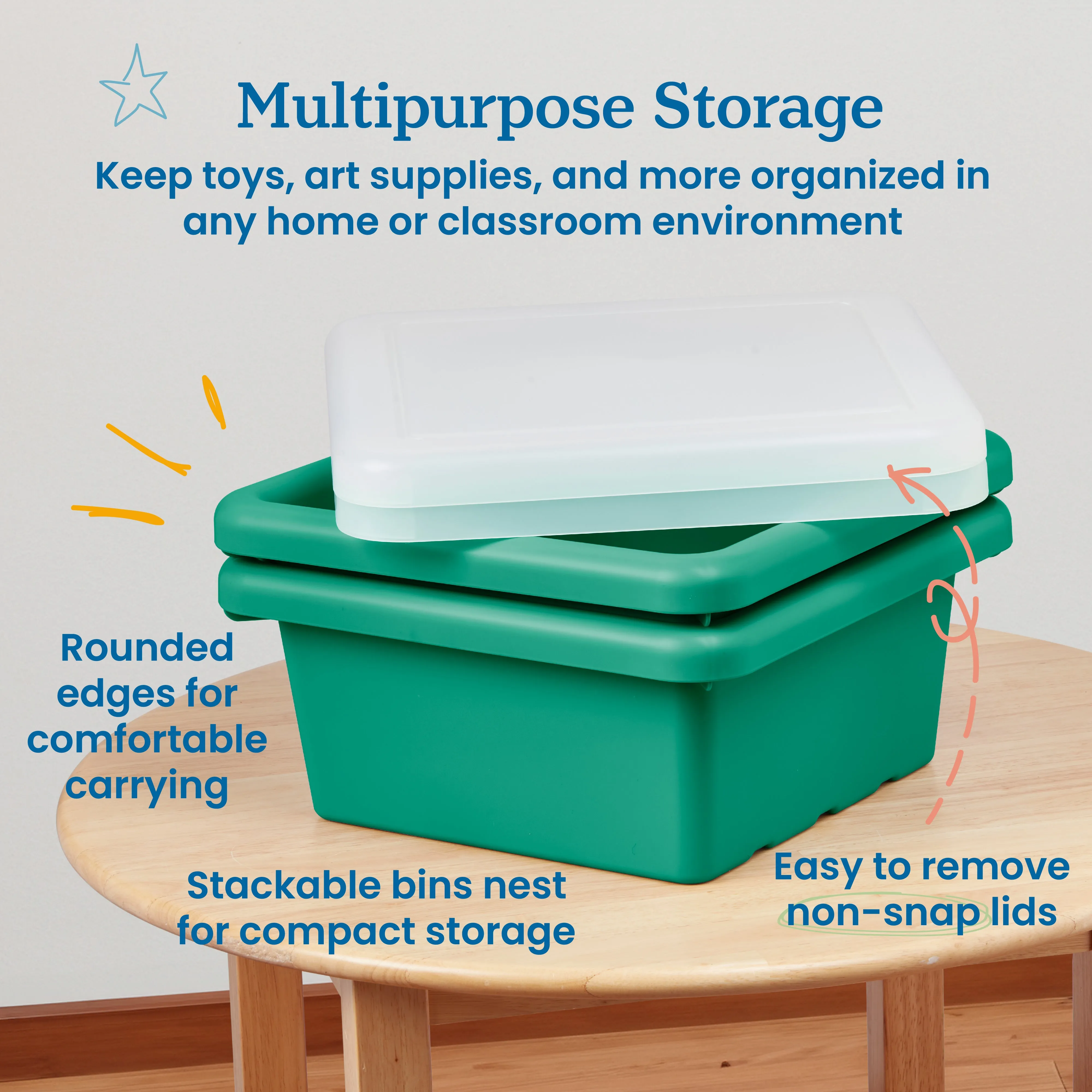 Square Bin with Lid, Storage Containers, 2-Pack