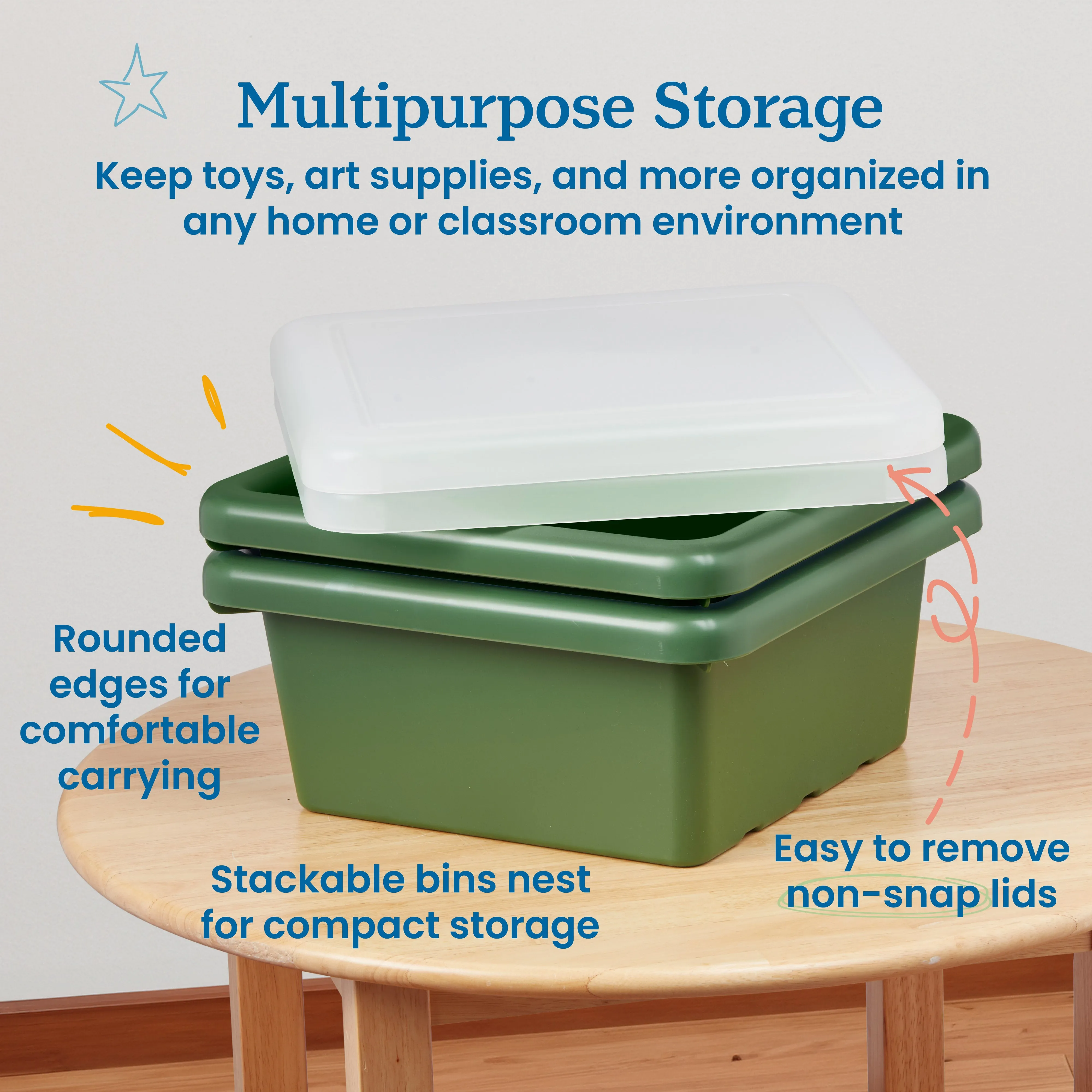 Square Bin with Lid, Storage Containers, 2-Pack