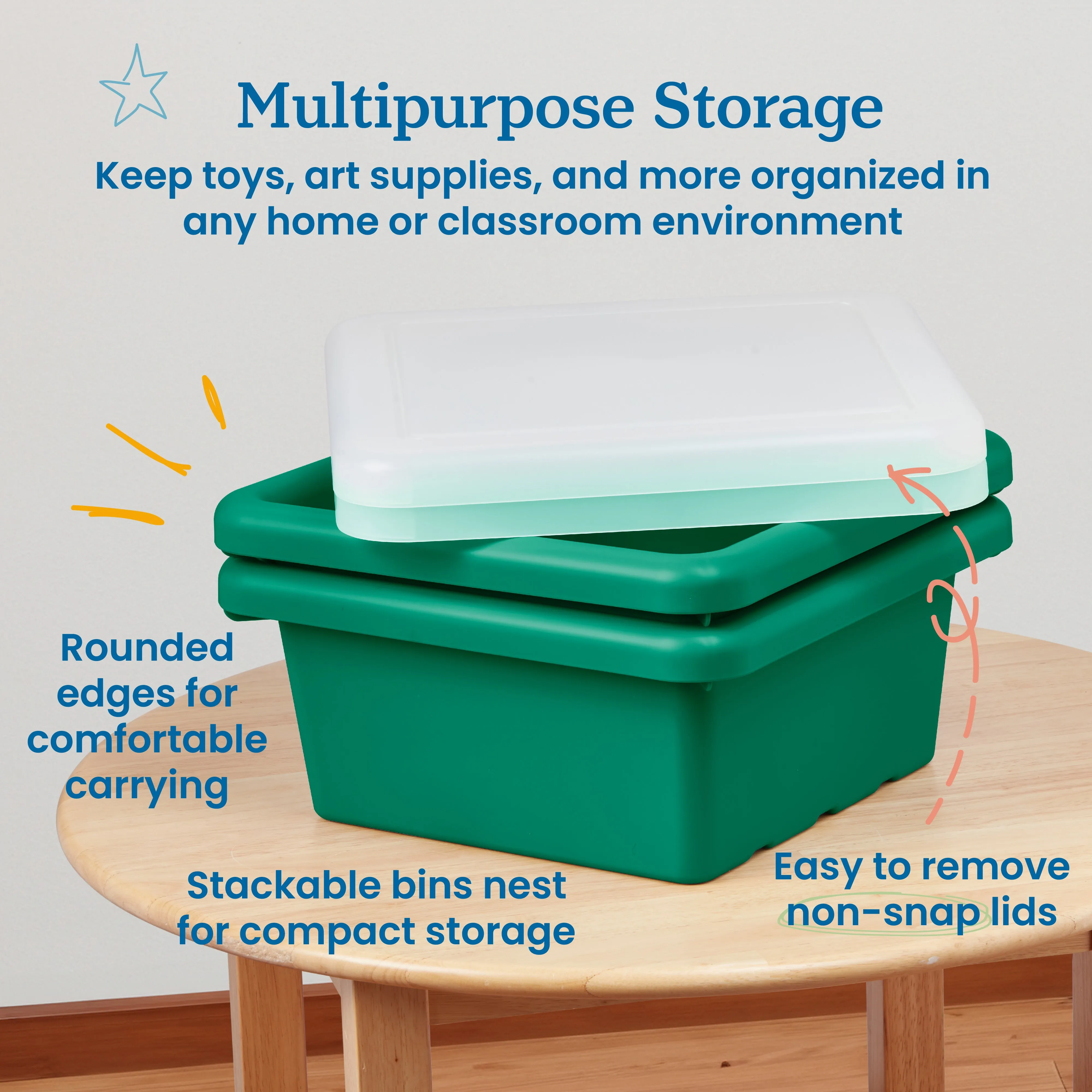 Square Bin with Lid, Storage Containers, 2-Pack