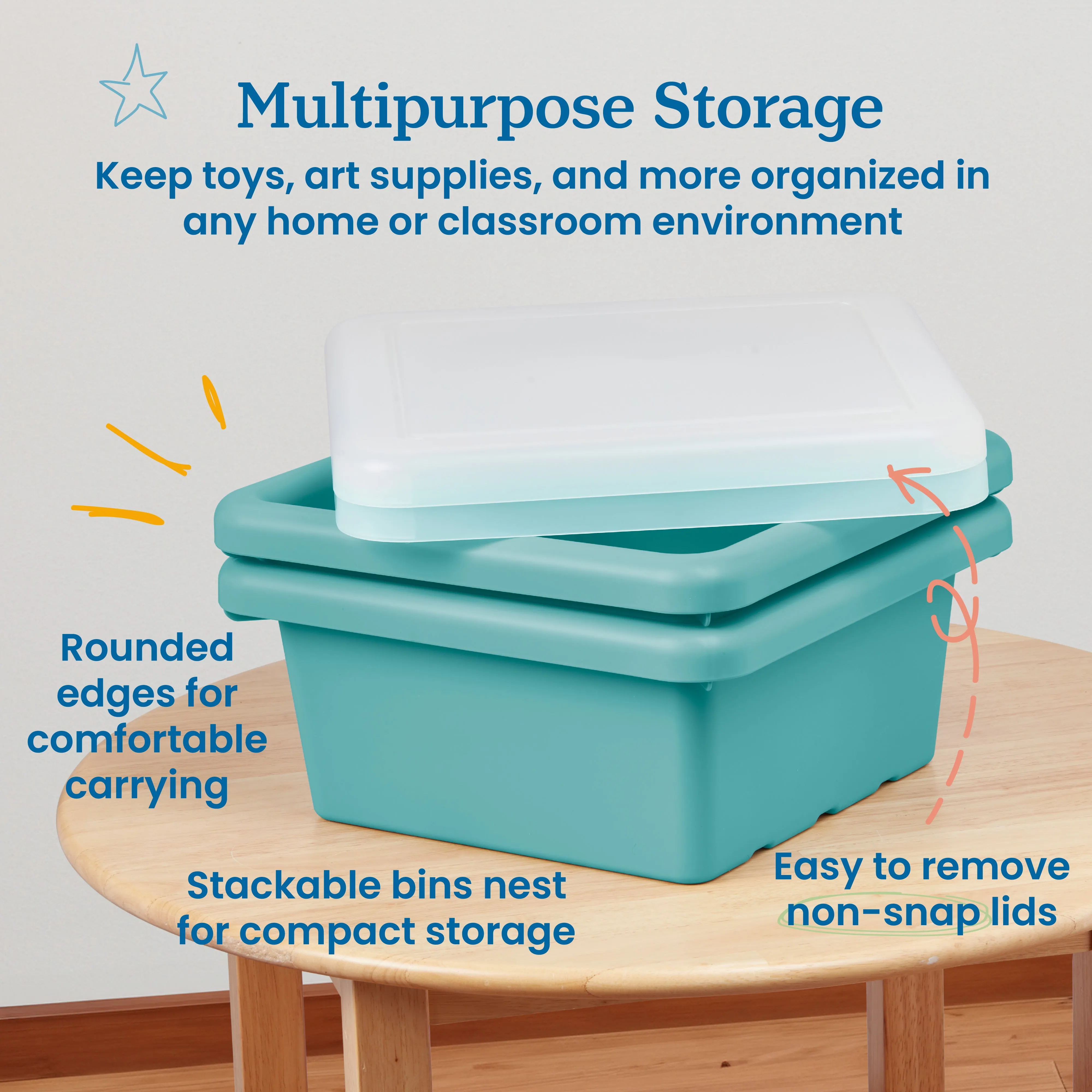 Square Bin with Lid, Storage Containers, 2-Pack