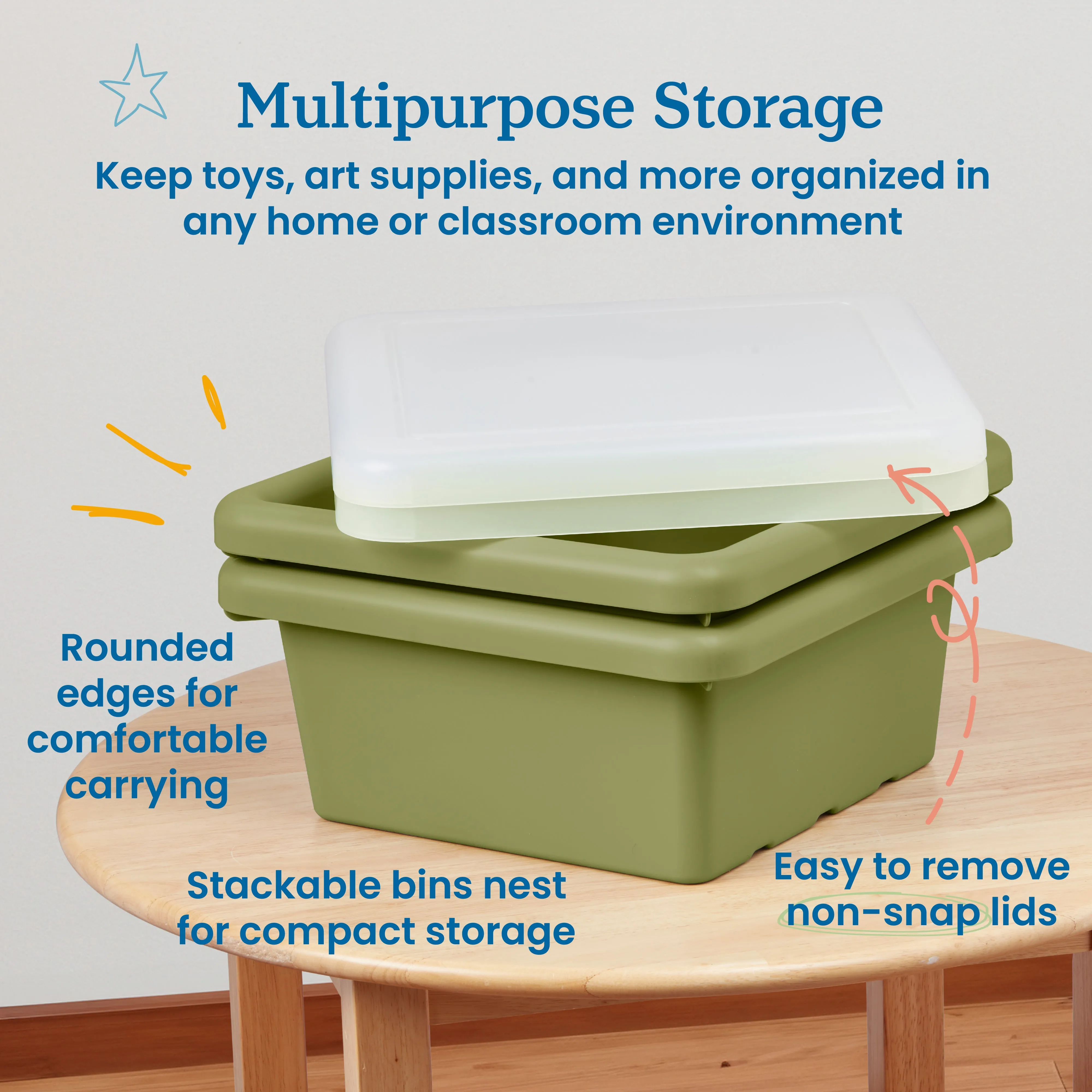 Square Bin with Lid, Storage Containers, 2-Pack