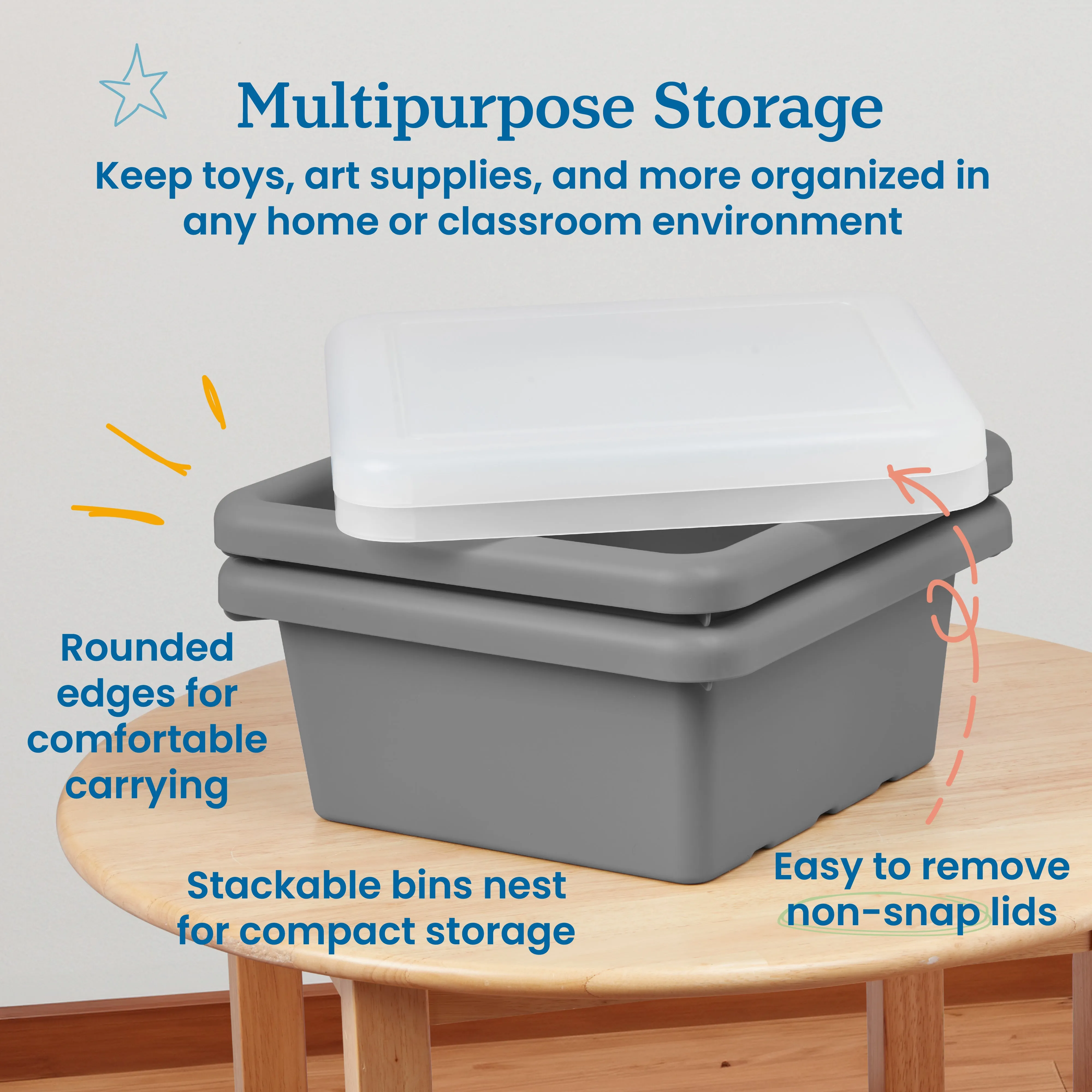Square Bin with Lid, Storage Containers, 2-Pack