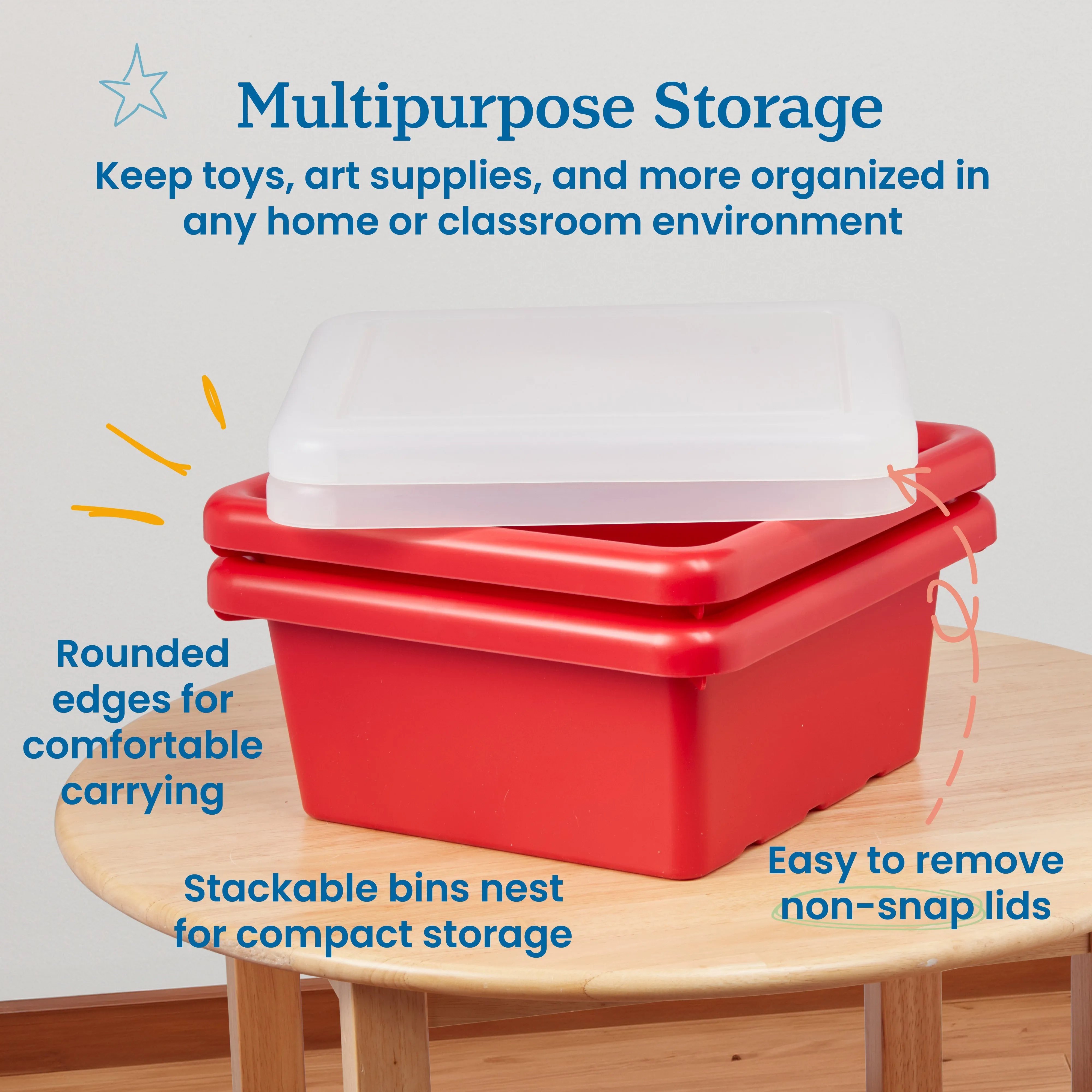 Square Bin with Lid, Storage Containers, 2-Pack