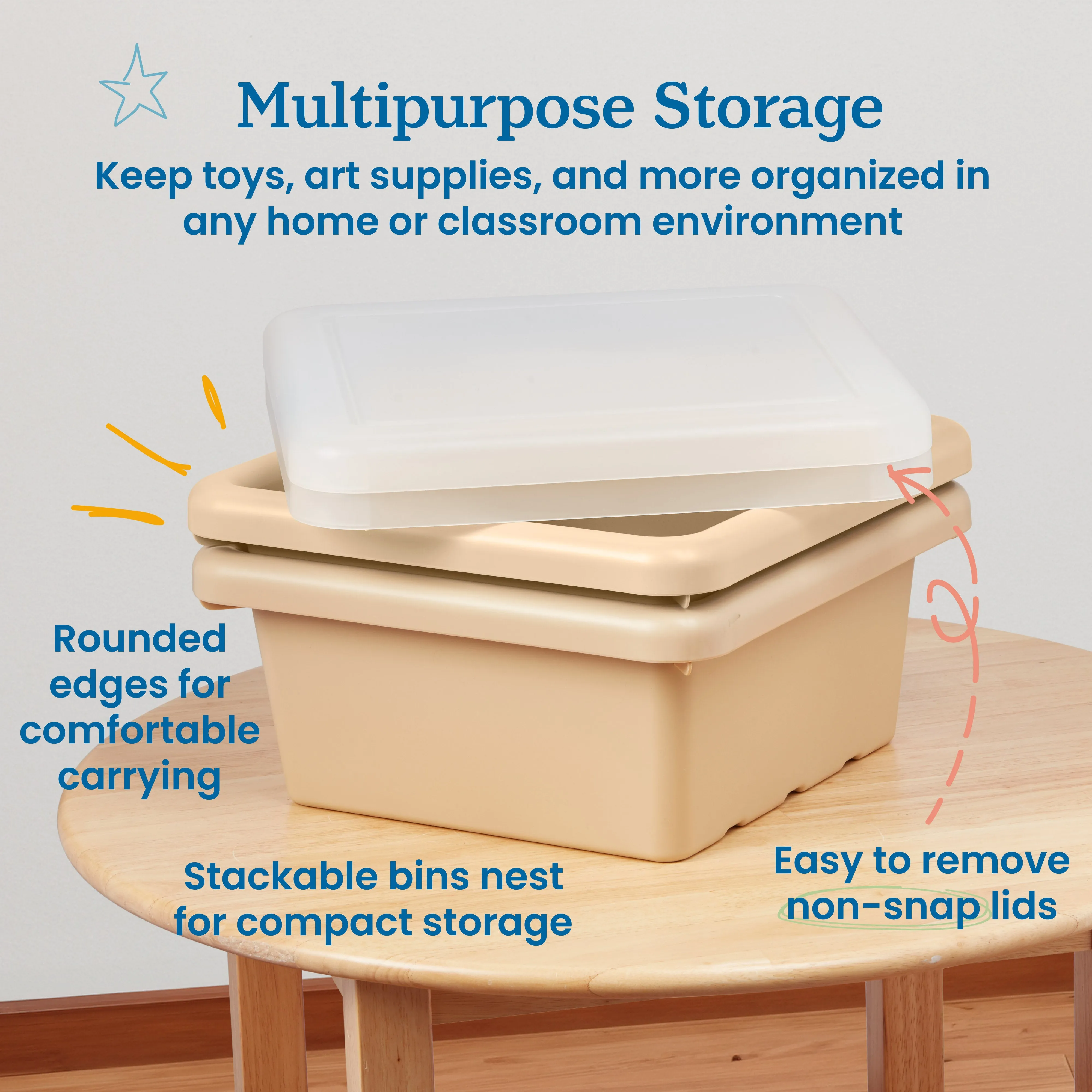 Square Bin with Lid, Storage Containers, 2-Pack