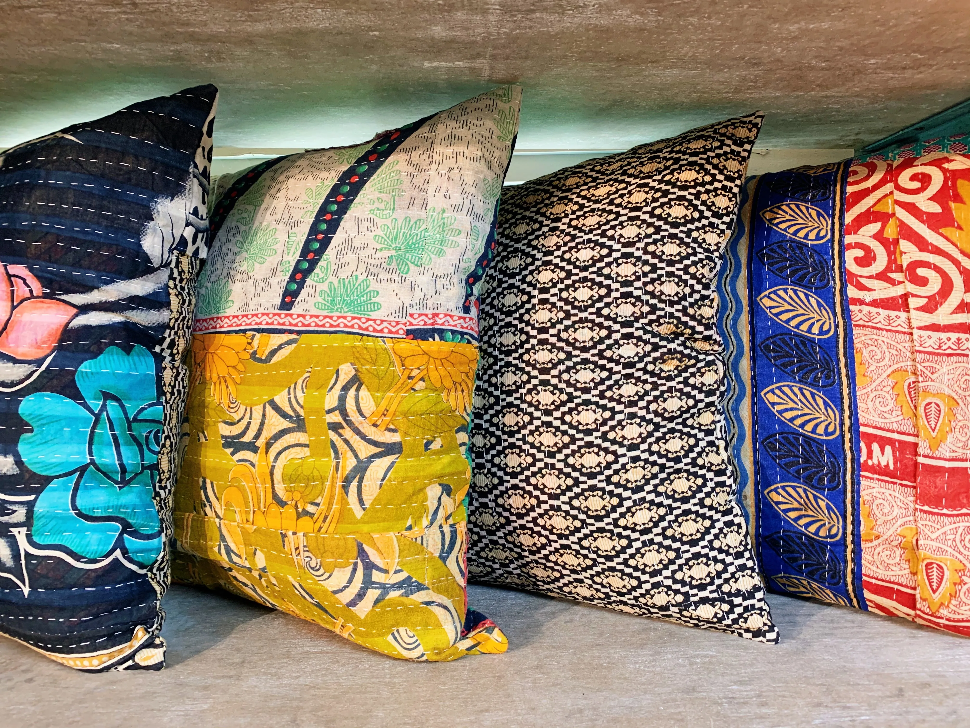 Square Cotton Vintage Kantha Quilt Pillow
