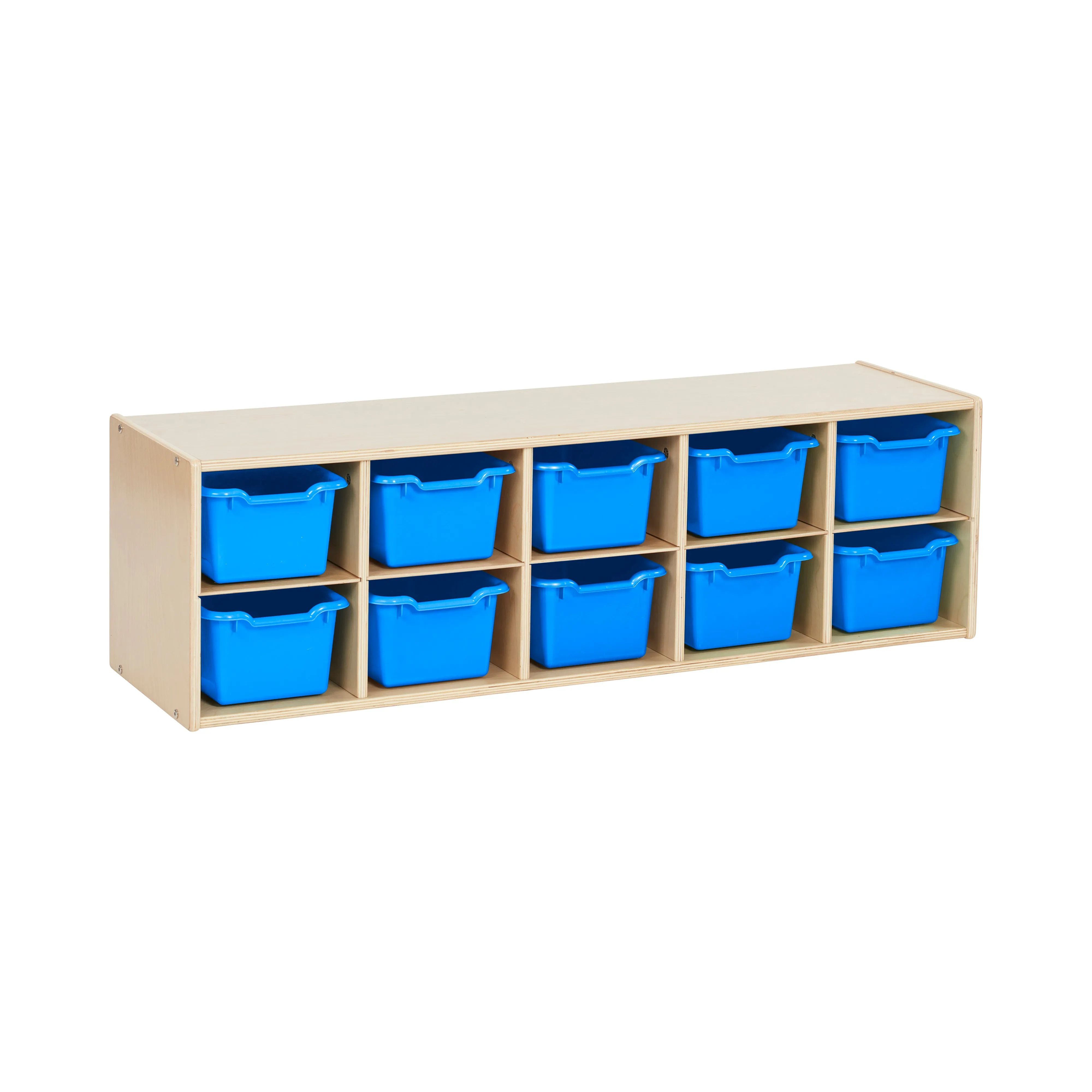 Streamline 10 Cubby Tray Cabinet with Scoop Front Storage Bins, 2x5, Natural, Classroom Furniture