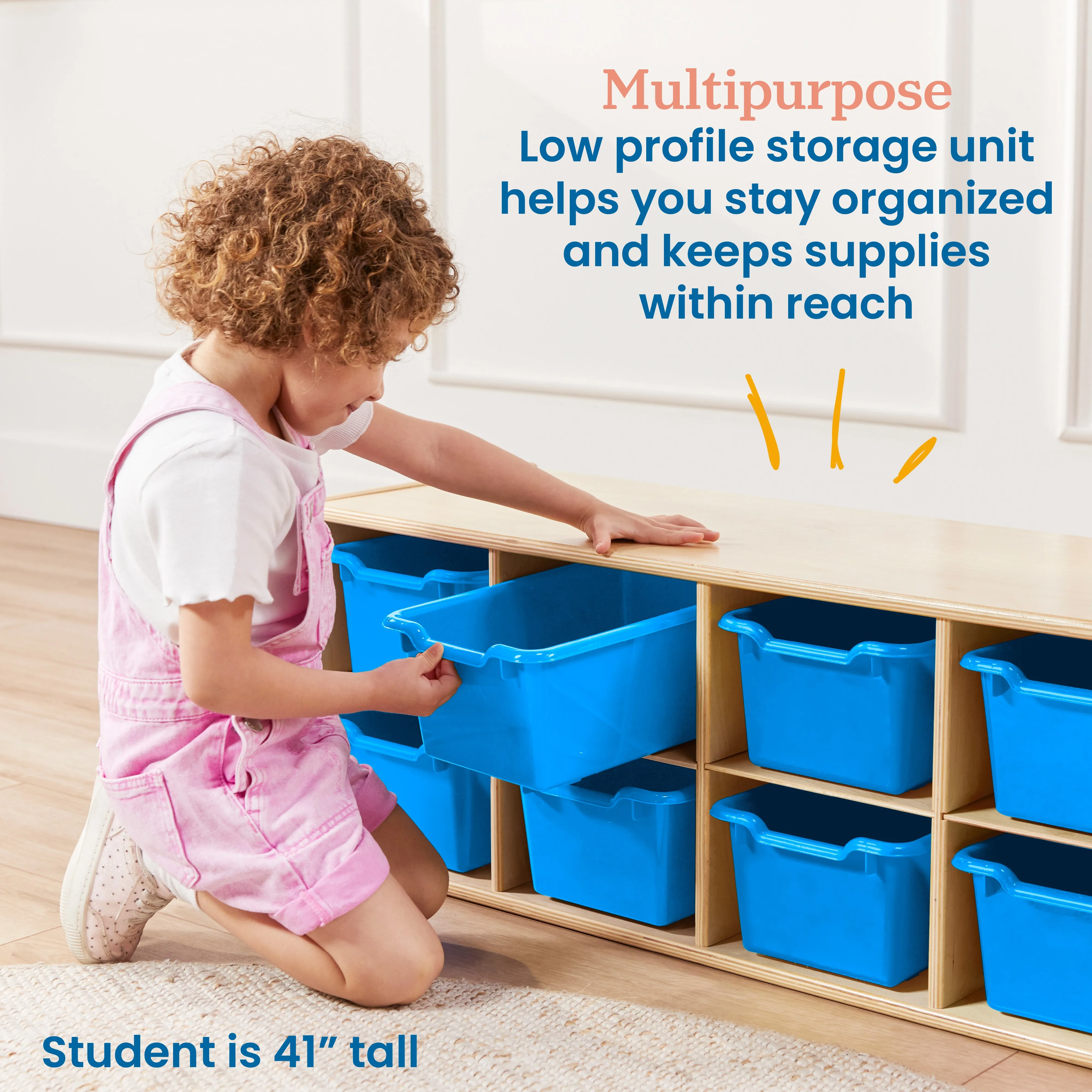Streamline 10 Cubby Tray Cabinet with Scoop Front Storage Bins, 2x5, Natural, Classroom Furniture