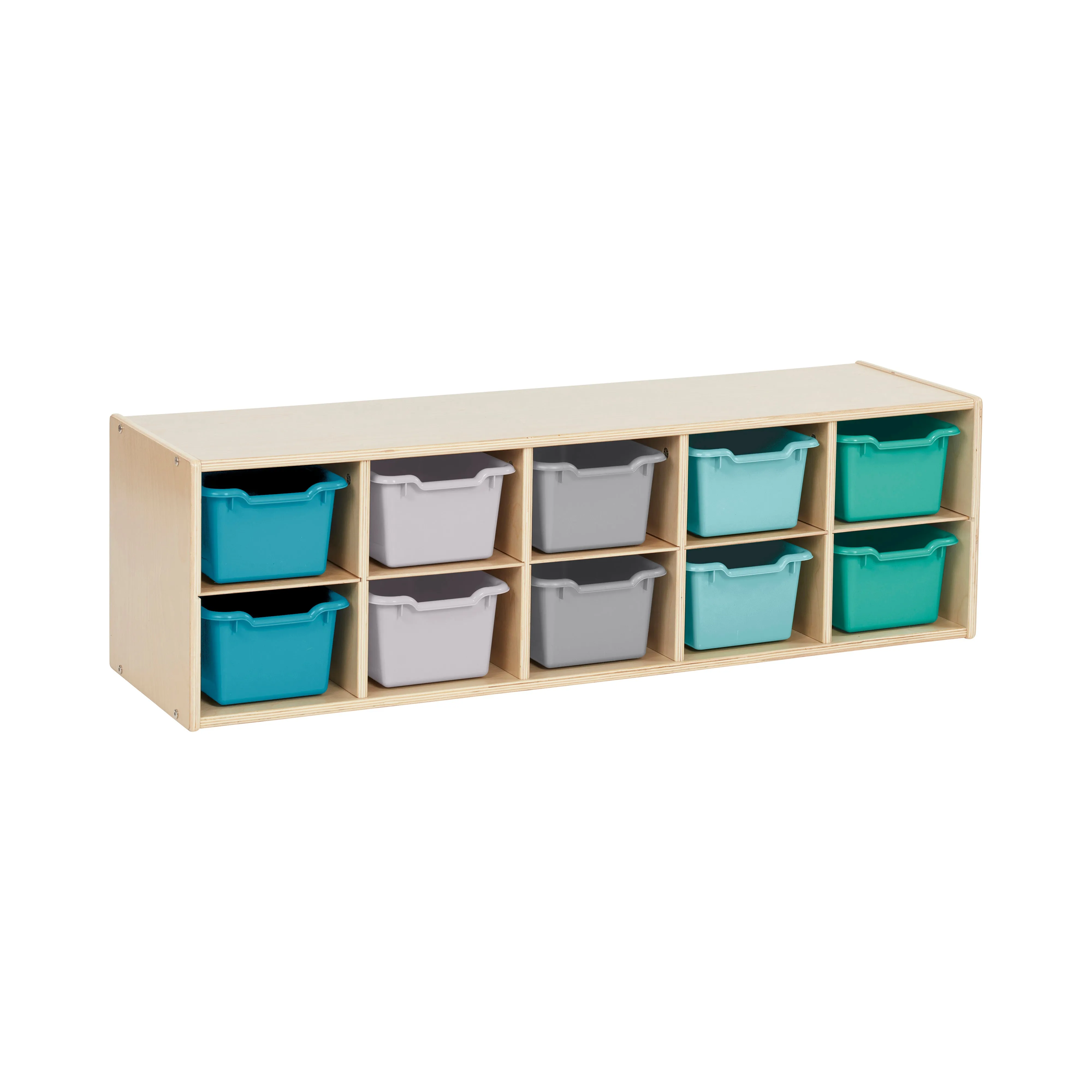 Streamline 10 Cubby Tray Cabinet with Scoop Front Storage Bins, 2x5, Natural, Classroom Furniture