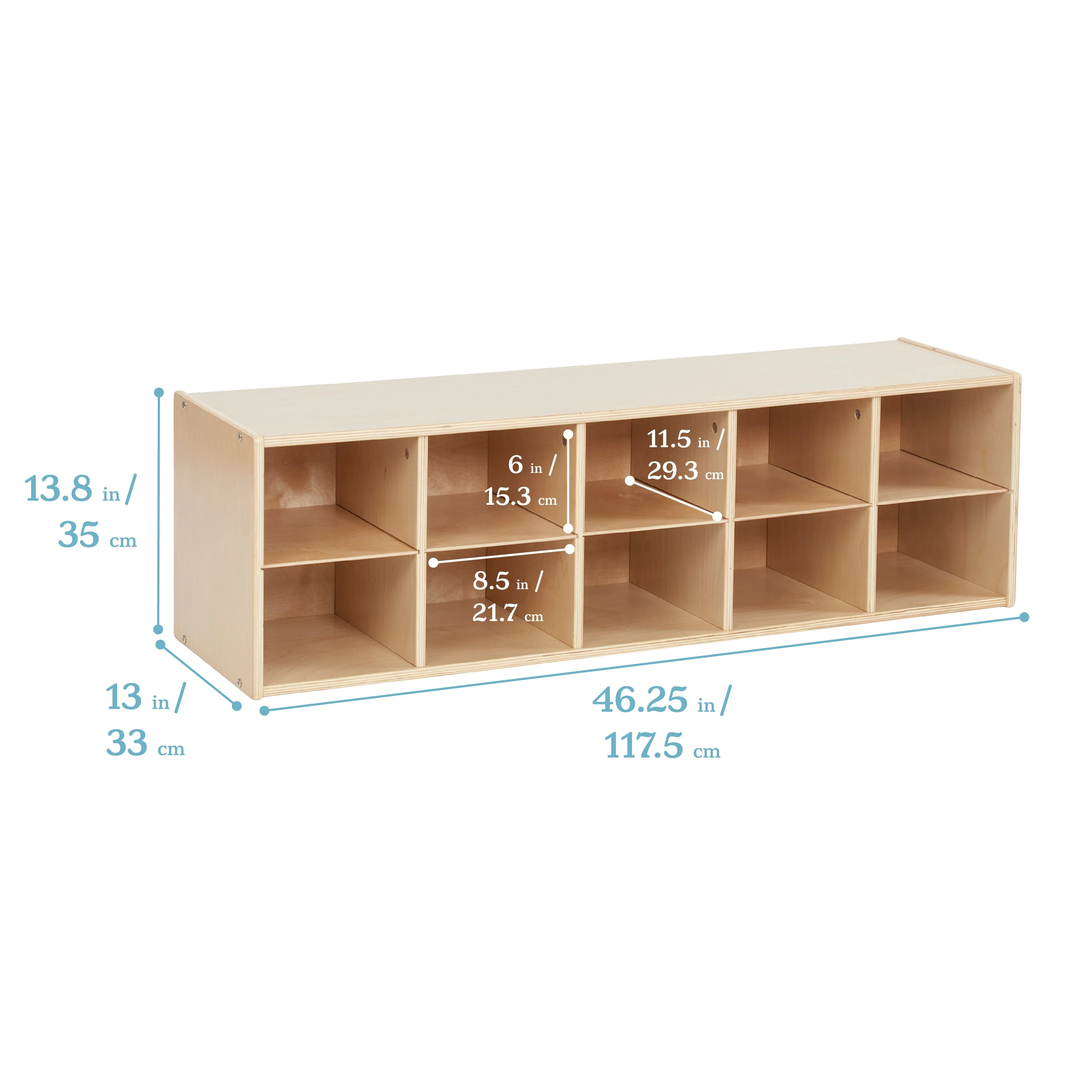 Streamline 10 Cubby Tray Cabinet with Scoop Front Storage Bins, 2x5, Natural, Classroom Furniture