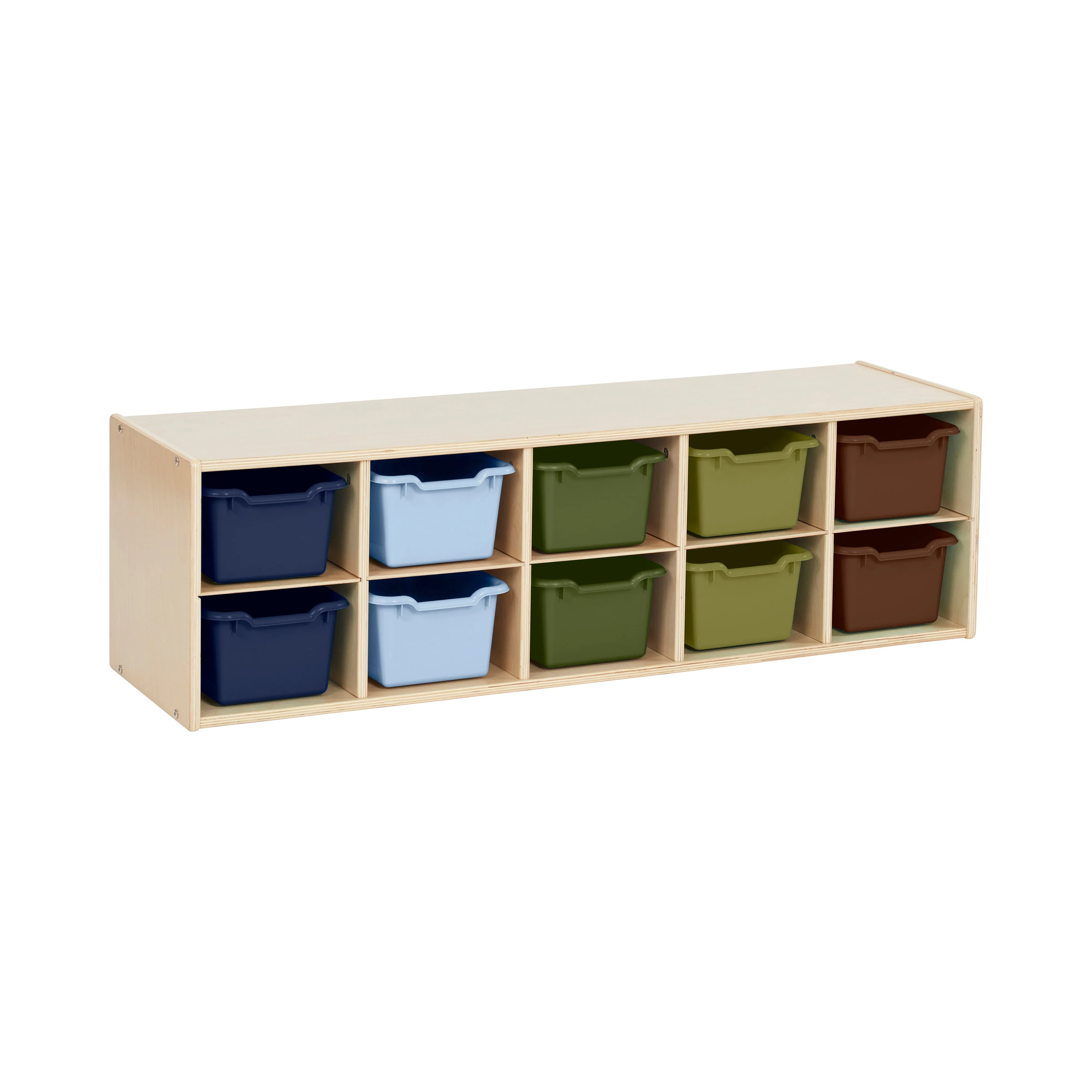 Streamline 10 Cubby Tray Cabinet with Scoop Front Storage Bins, 2x5, Natural, Classroom Furniture