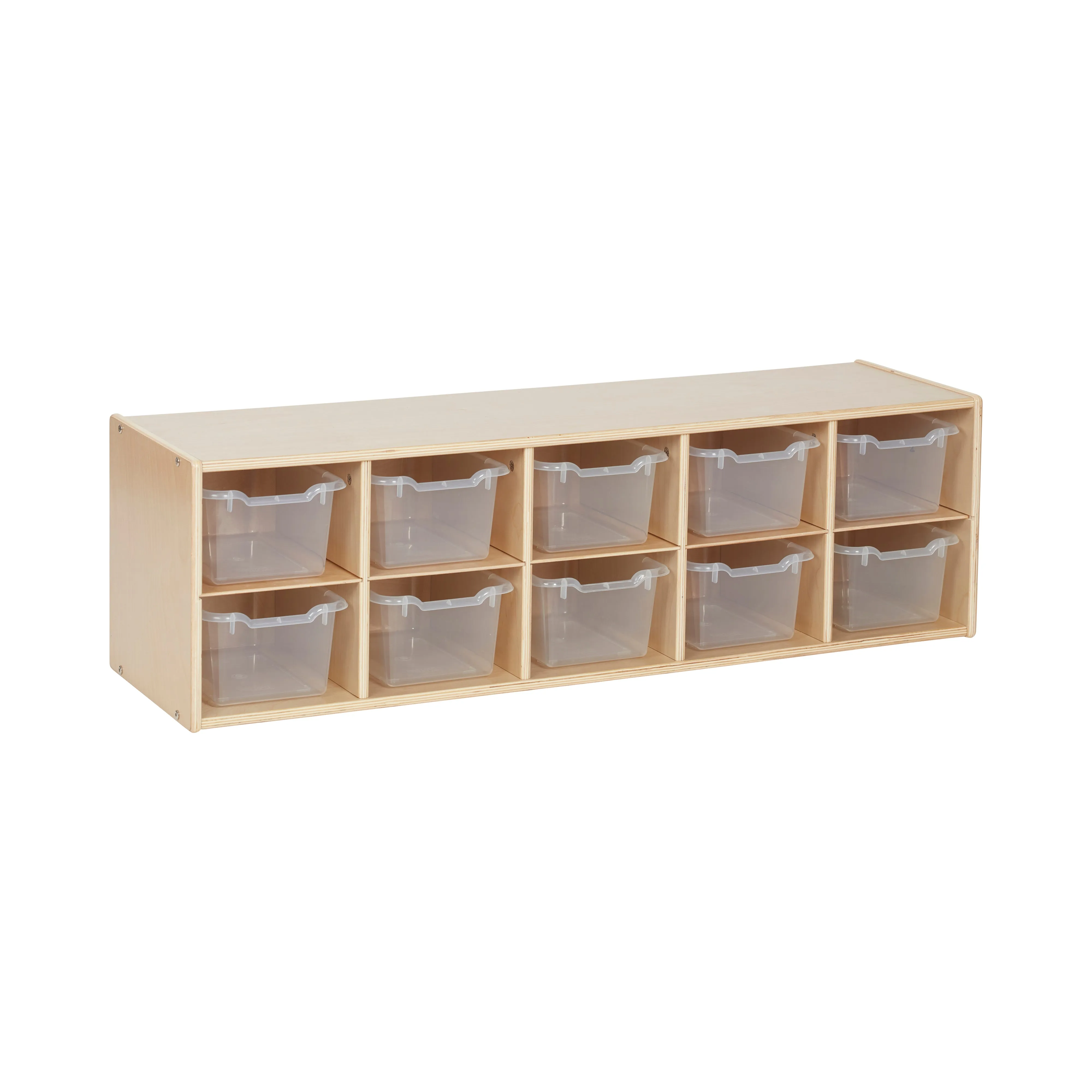 Streamline 10 Cubby Tray Cabinet with Scoop Front Storage Bins, 2x5, Natural, Classroom Furniture