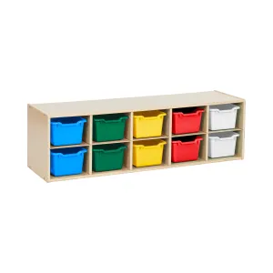 Streamline 10 Cubby Tray Cabinet with Scoop Front Storage Bins, 2x5, Natural, Classroom Furniture