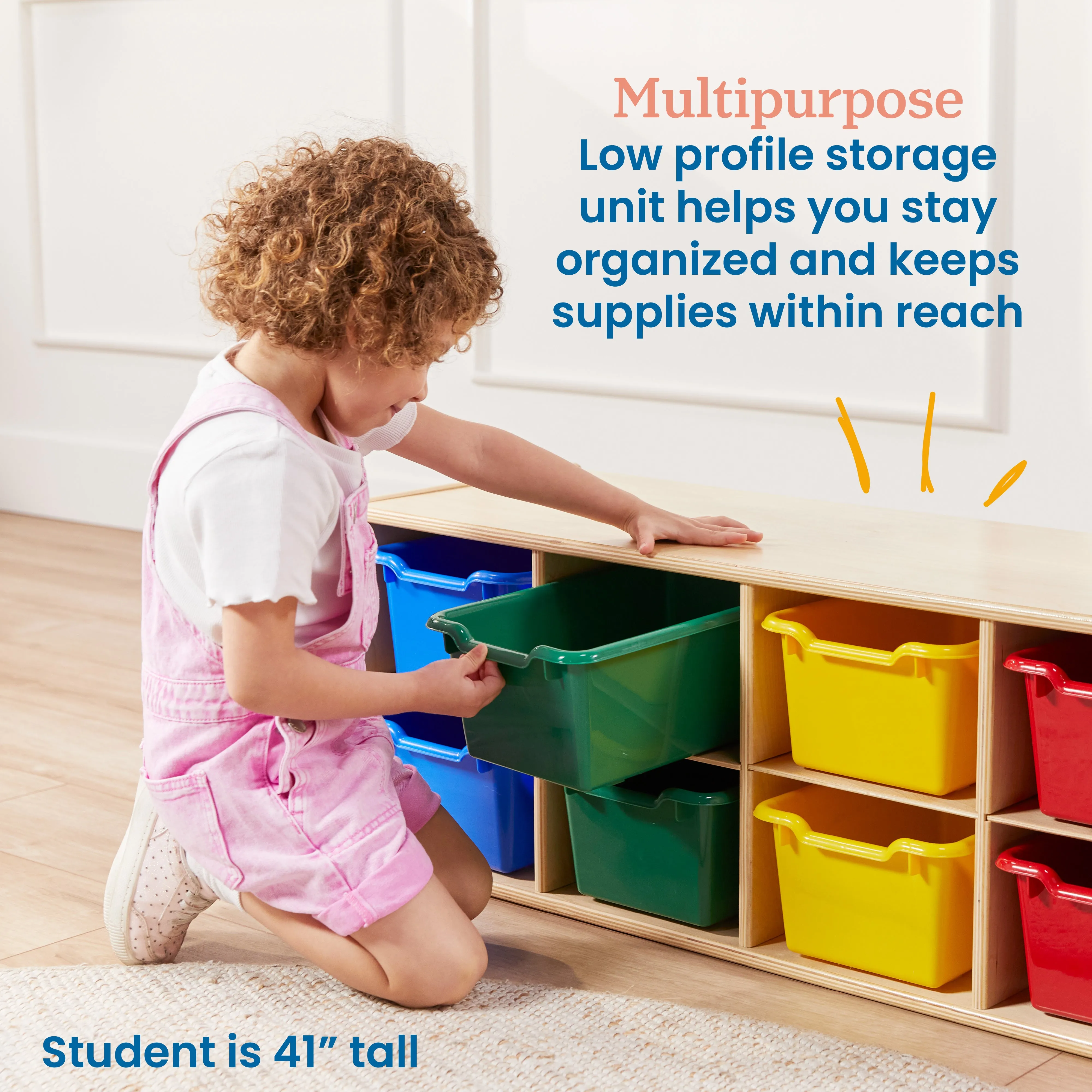 Streamline 10 Cubby Tray Cabinet with Scoop Front Storage Bins, 2x5, Natural, Classroom Furniture