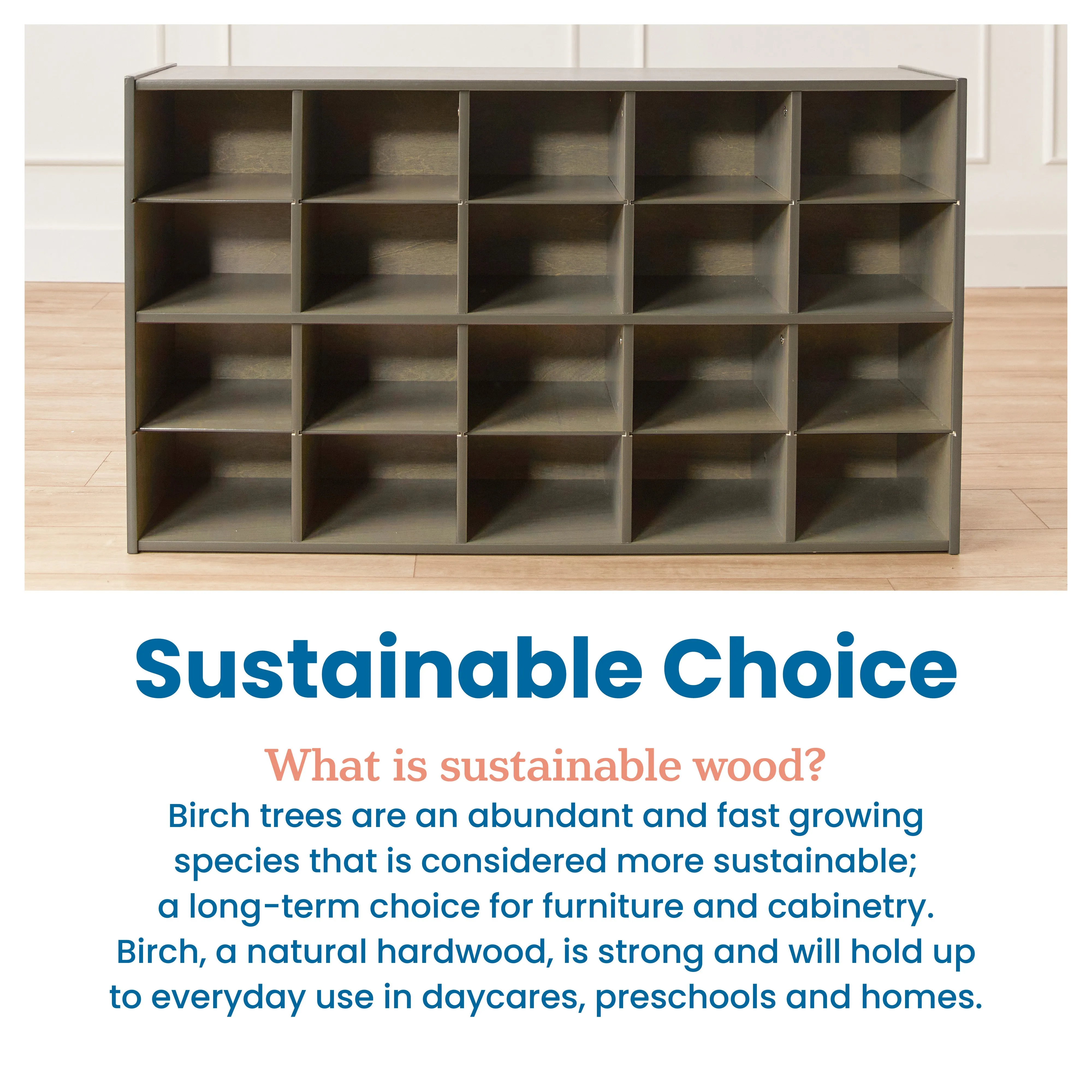 Streamline 20 Cubby Tray Storage Cabinet with Scoop Front Storage Bins, 4x5, Grey Wash