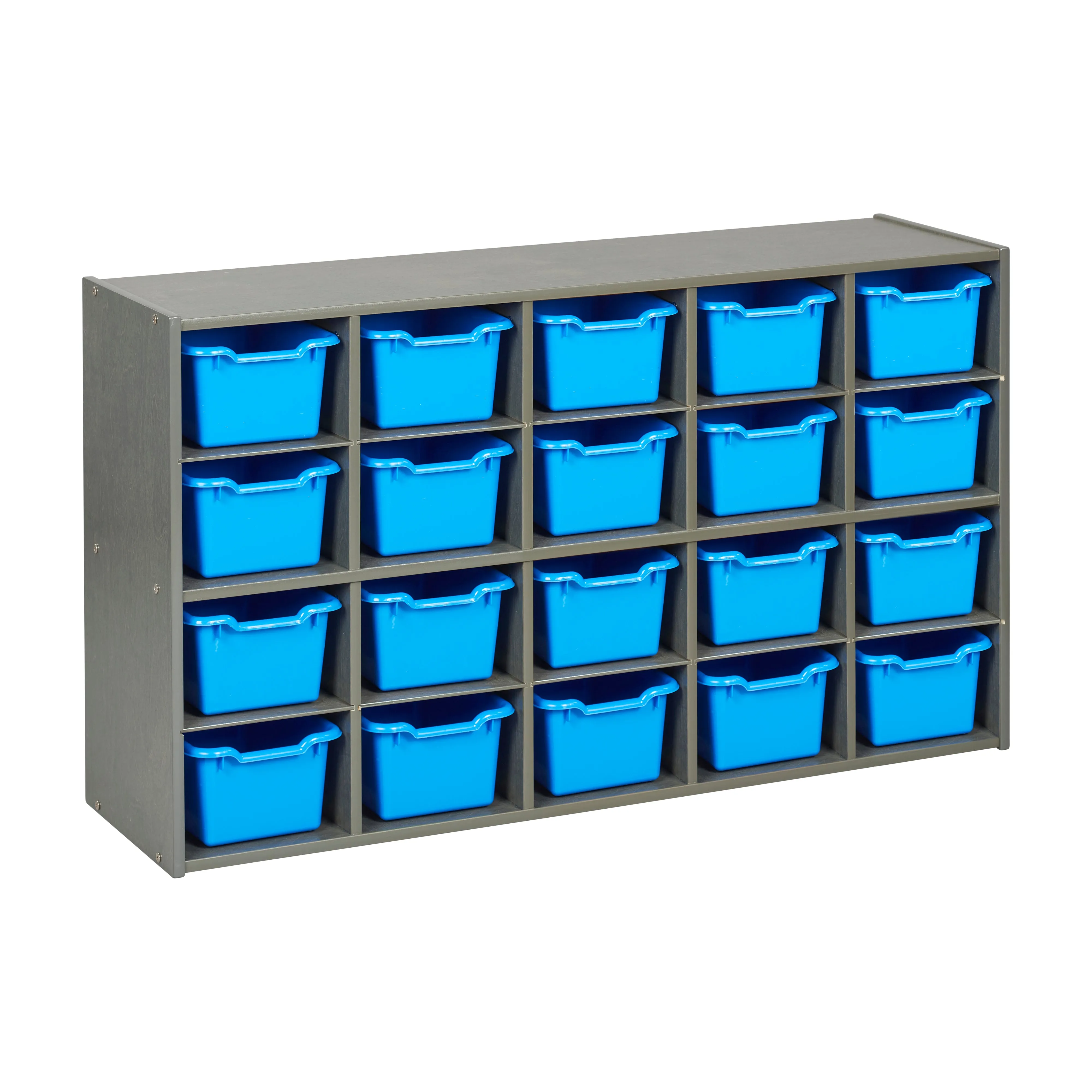 Streamline 20 Cubby Tray Storage Cabinet with Scoop Front Storage Bins, 4x5, Grey Wash