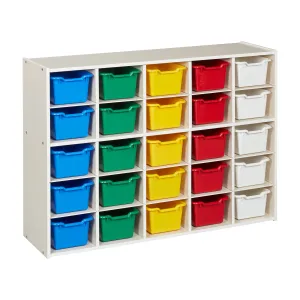 Streamline 25 Cubby Tray Cabinet with Scoop Front Storage Bins, 5x5, White Wash, Classroom Furniture
