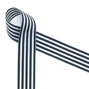 Stripes Ribbon in Dark Navy and White woven in 7/8" width