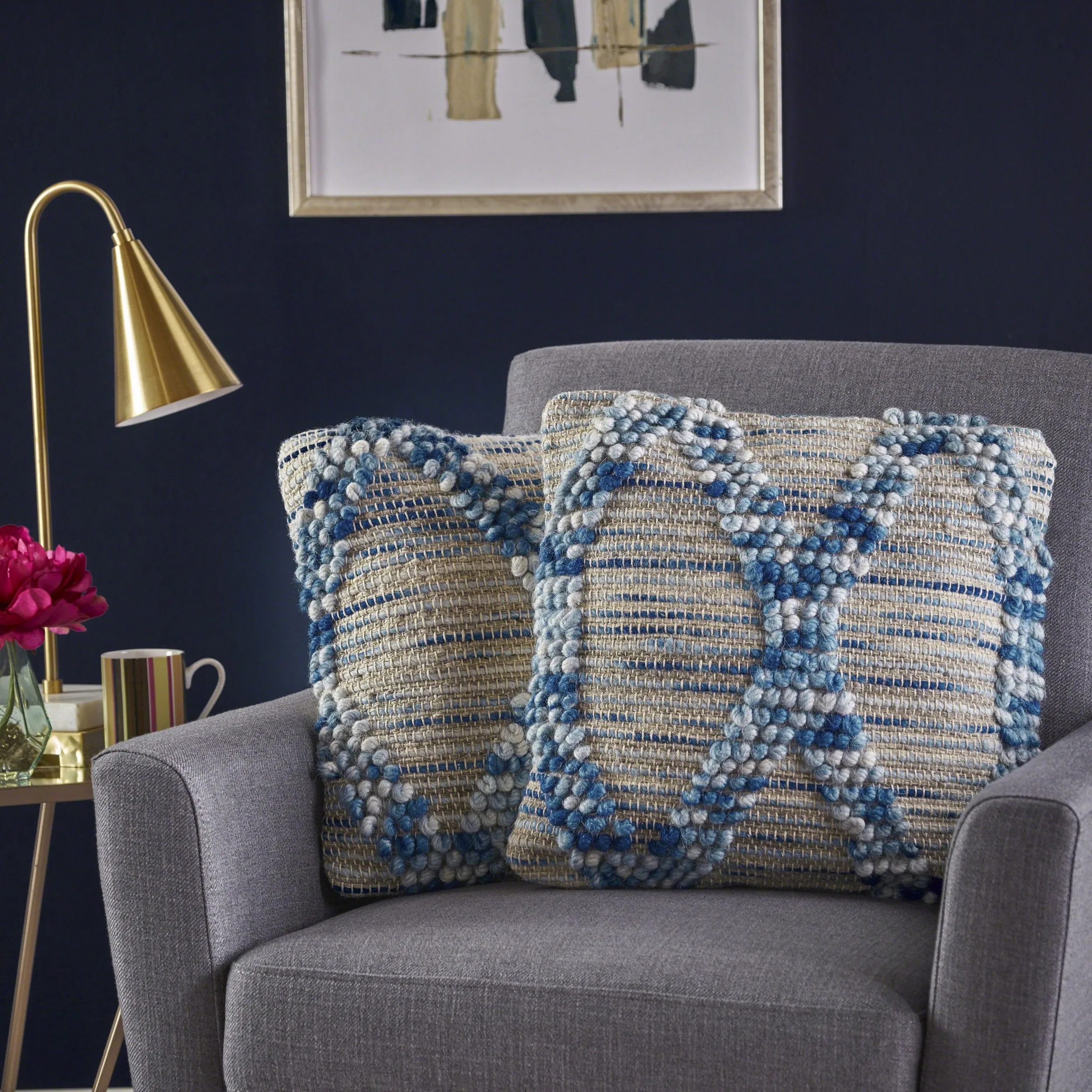 Tiama Grey Blue Hemp and Wool Pillow