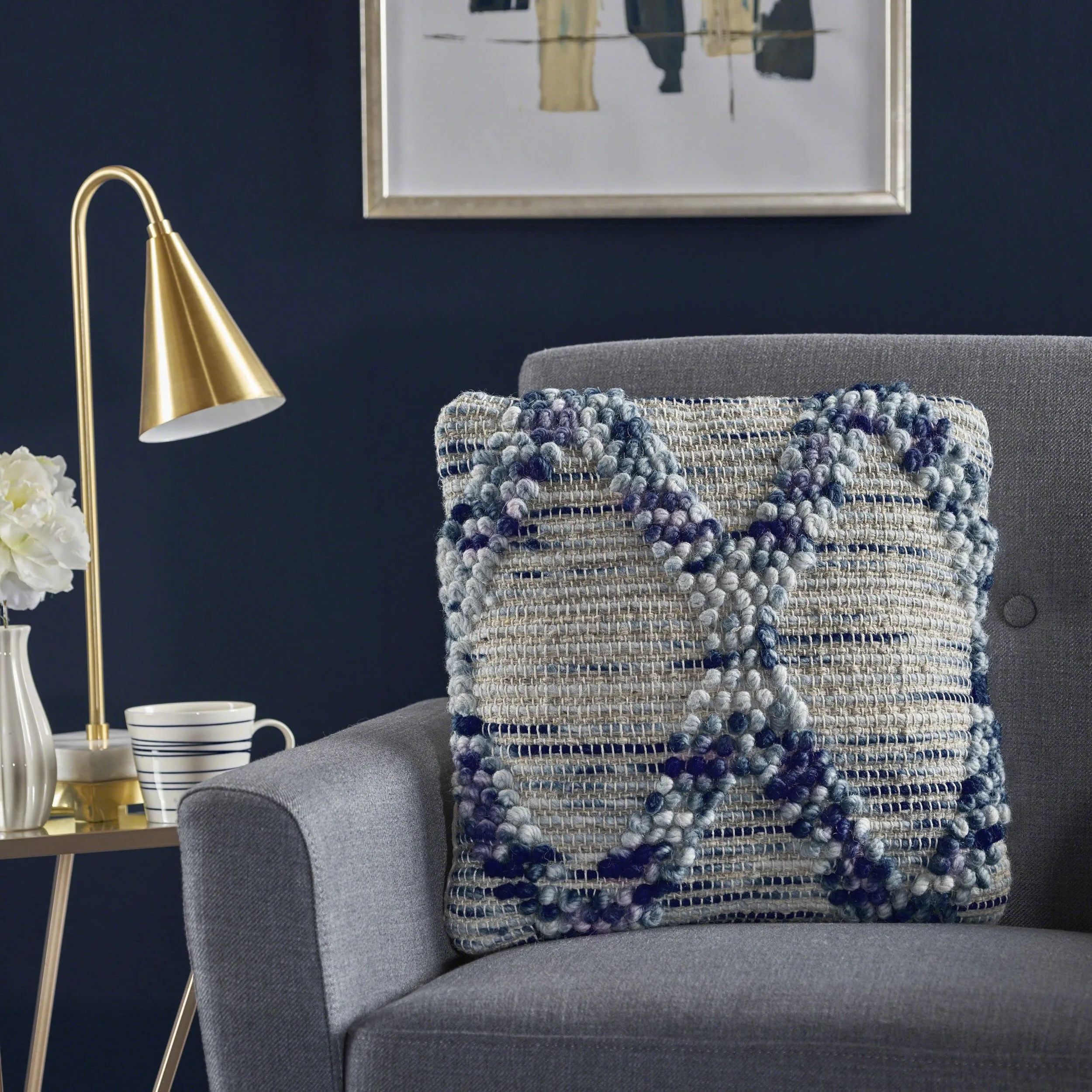 Tiama Grey Blue Hemp and Wool Pillow