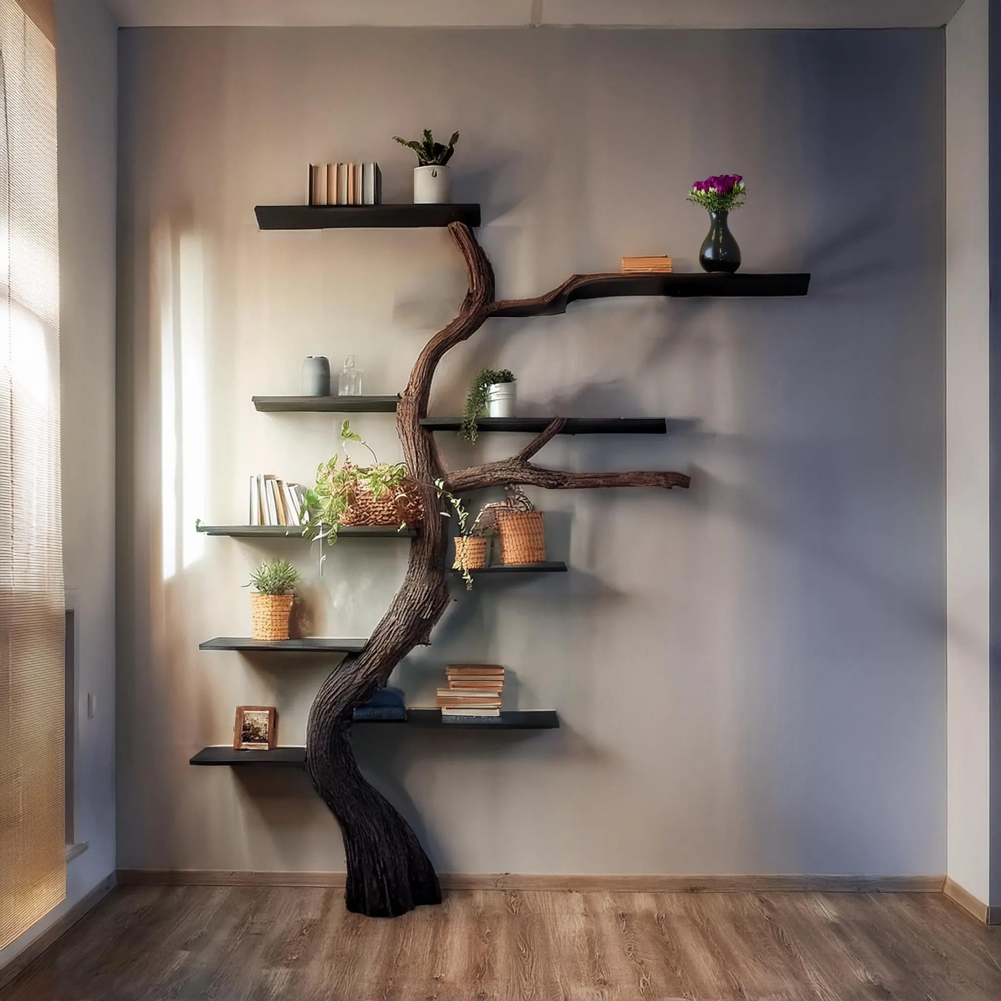 Tree Branch Bookcase in Solid Wood Handmade Design