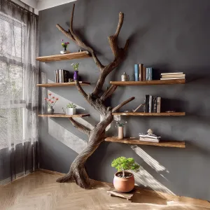 Tree Branch Floating Bookshelf Solid Wood Wall Decor