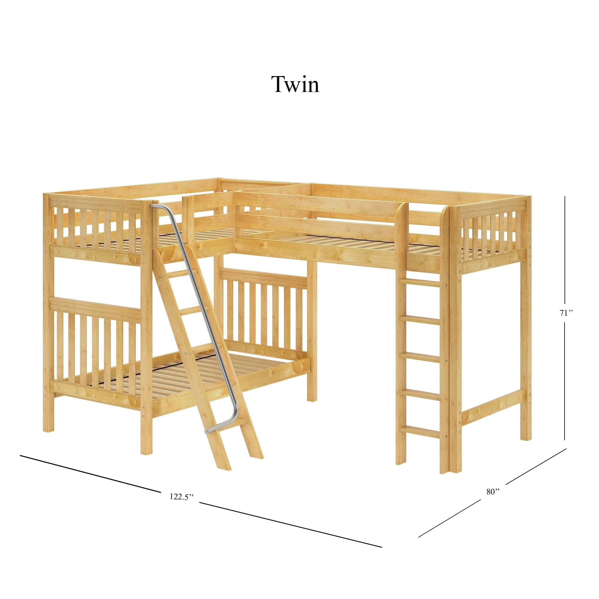 Twin High Corner Loft Bunk with Straight Ladder and Angled Ladder