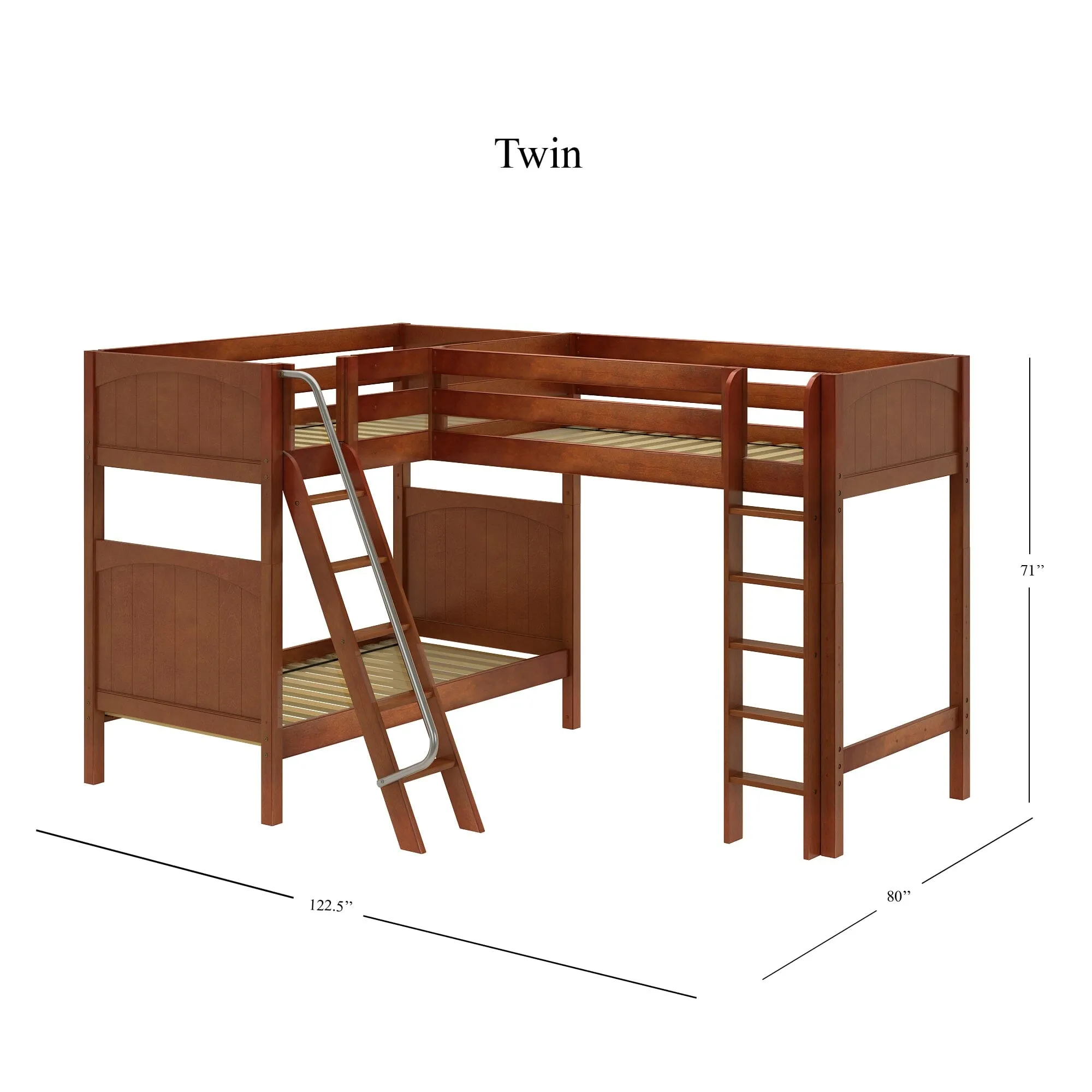 Twin High Corner Loft Bunk with Straight Ladder and Angled Ladder