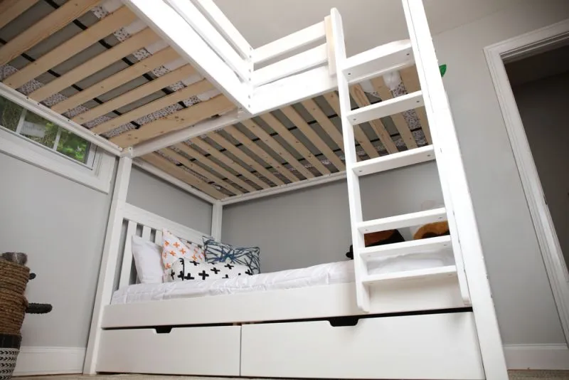 Twin High Corner Loft Bunk with Straight Ladder and Angled Ladder